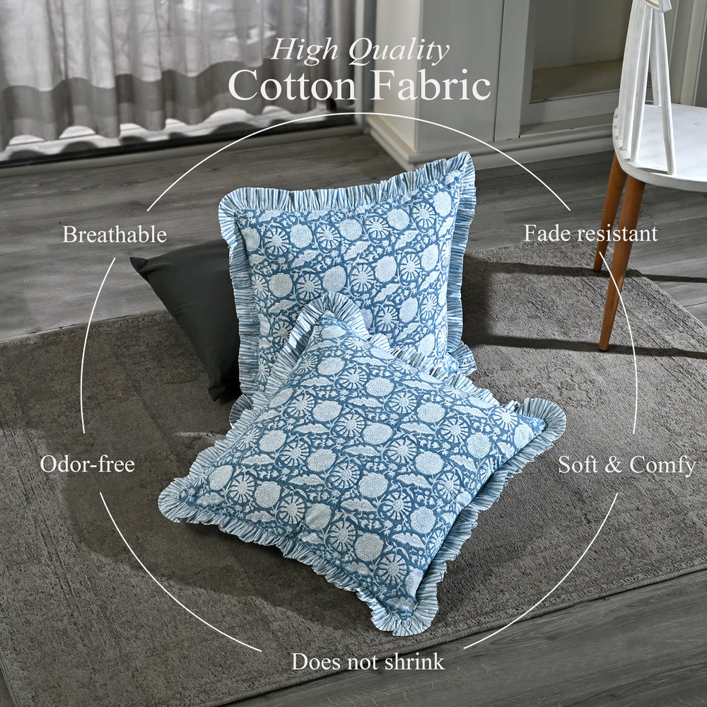 Ruffle Pillow Cover - Blue Meadow