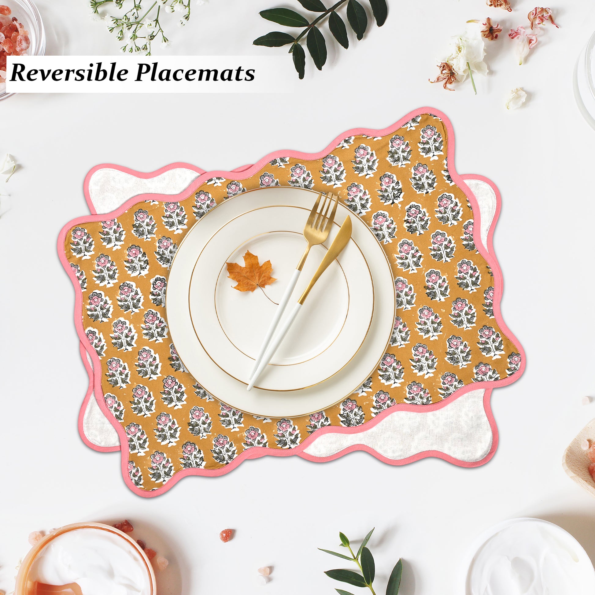 Rectangle 100% Cotton Reversible Placemat Set – Yellow Citrine