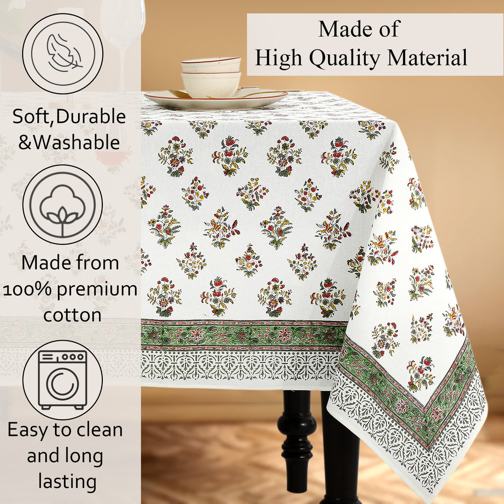 white and green 100% floral tablecloth