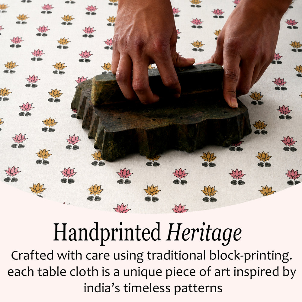 Round Block Print Tablecloth – Rosette Bloom