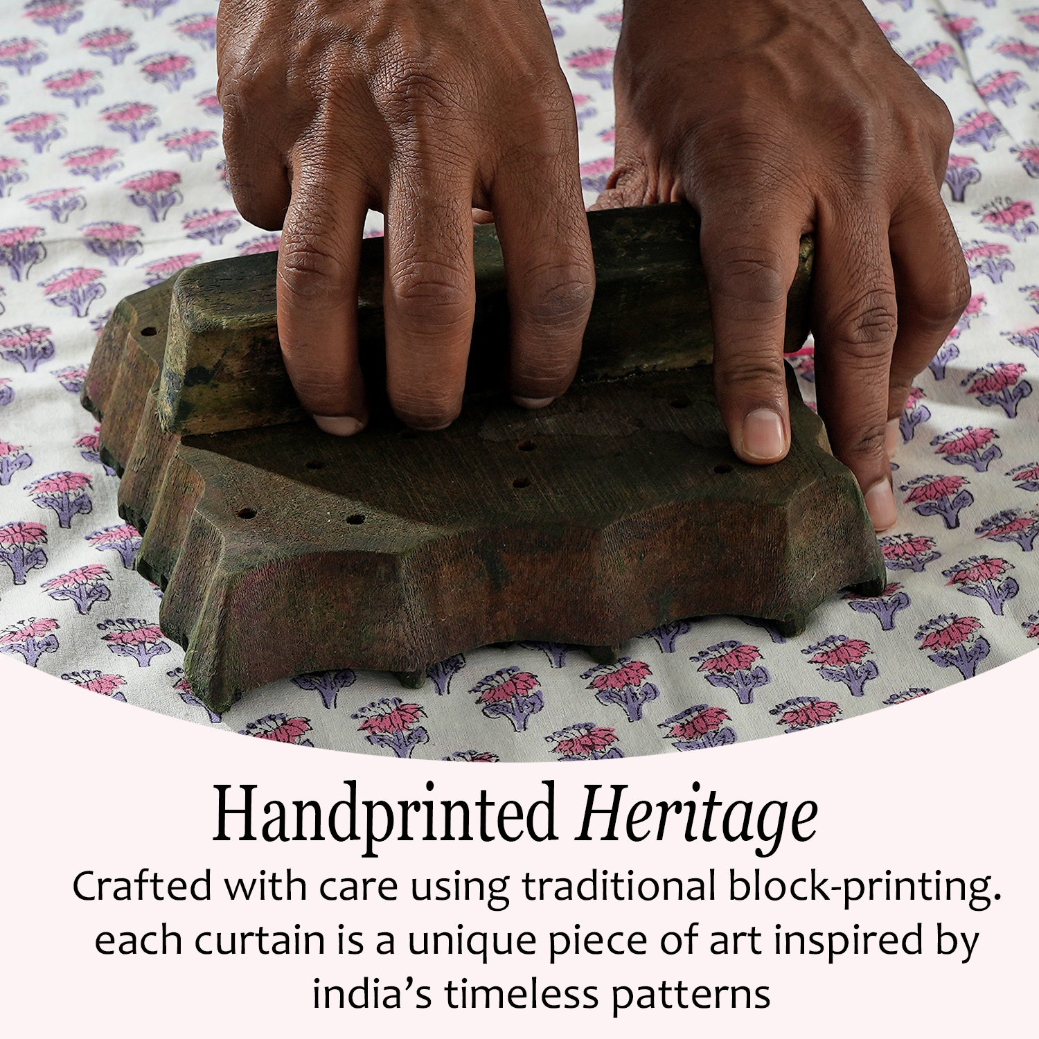 Semi-Sheer Cotton Block Print Curtains - Pink Sapphire