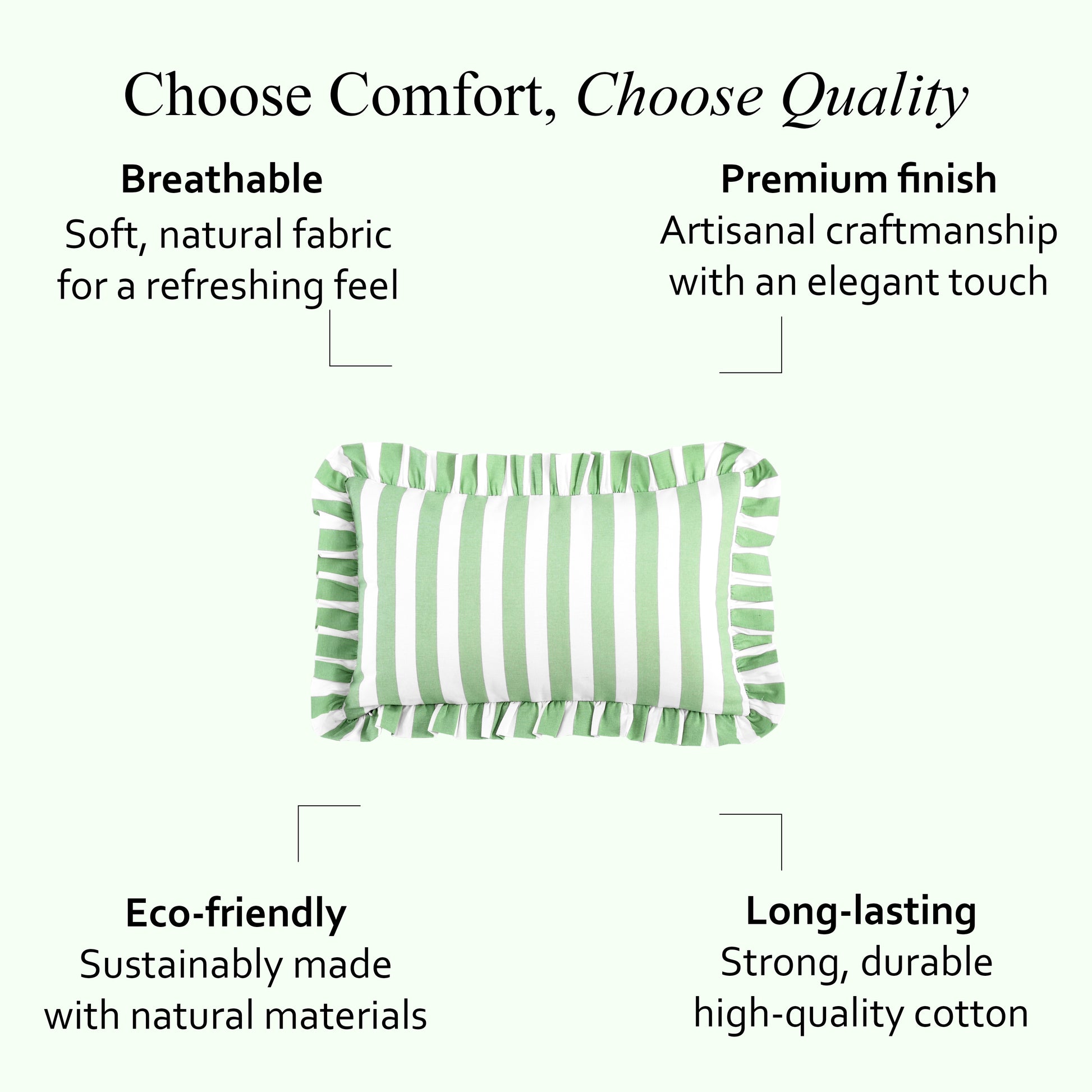 Green Striped Cotton Ruffle Sham Cover