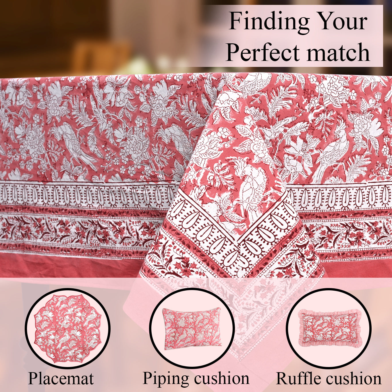 pink floral 100% cotton tablecloth