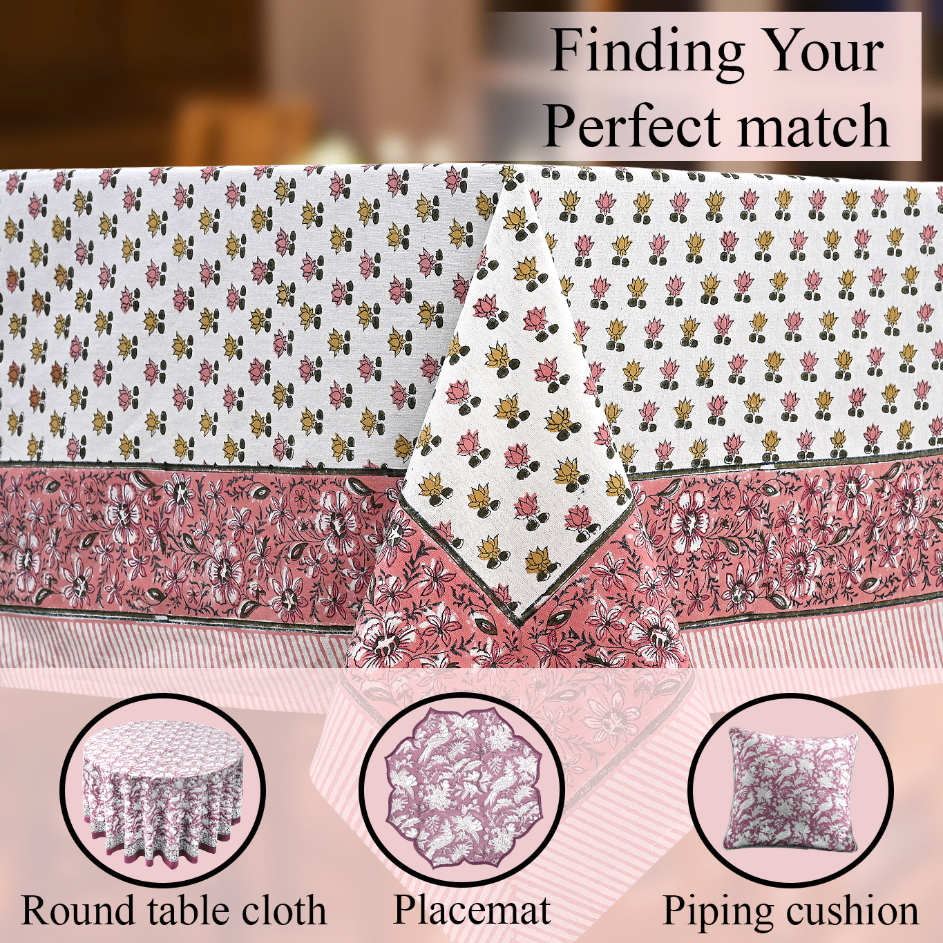 Cotton Block Print Tablecloth – Rosette Bloom