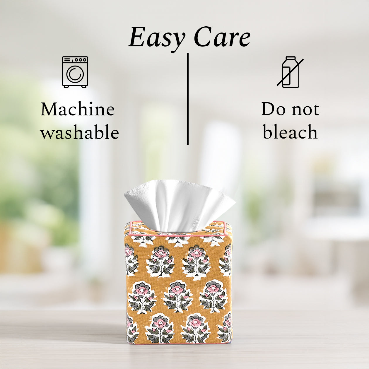 100% Cotton Hand Block Printed Tissue Box Cover - Yellow Citrine