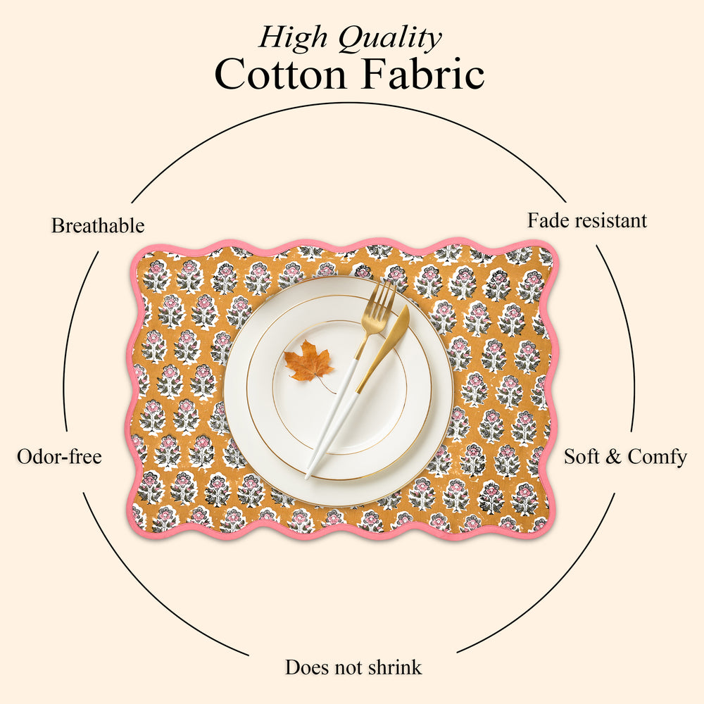 Rectangle 100% Cotton Reversible Placemat Set – Yellow Citrine