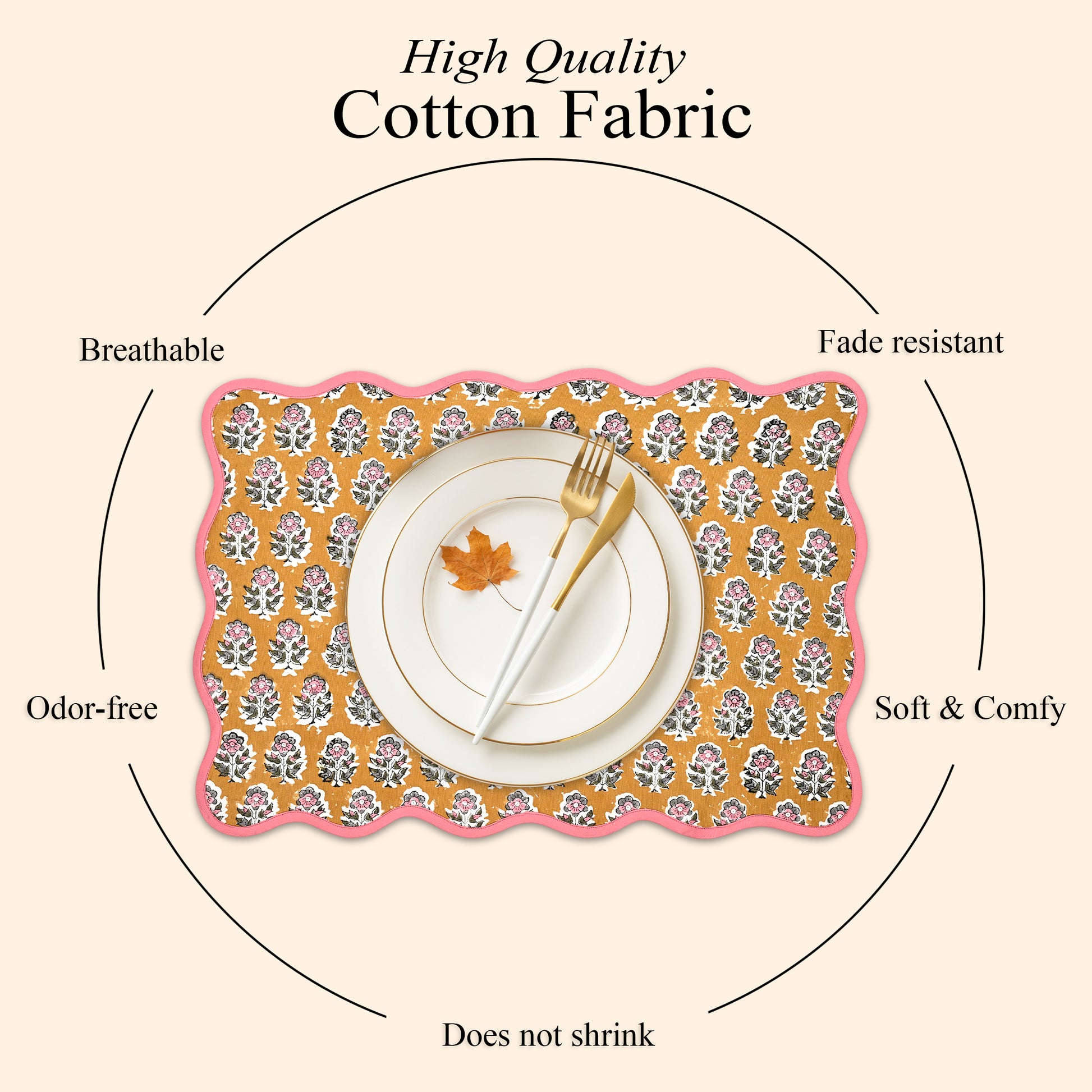 Rectangle 100% Cotton Reversible Placemat Set – Yellow Citrine