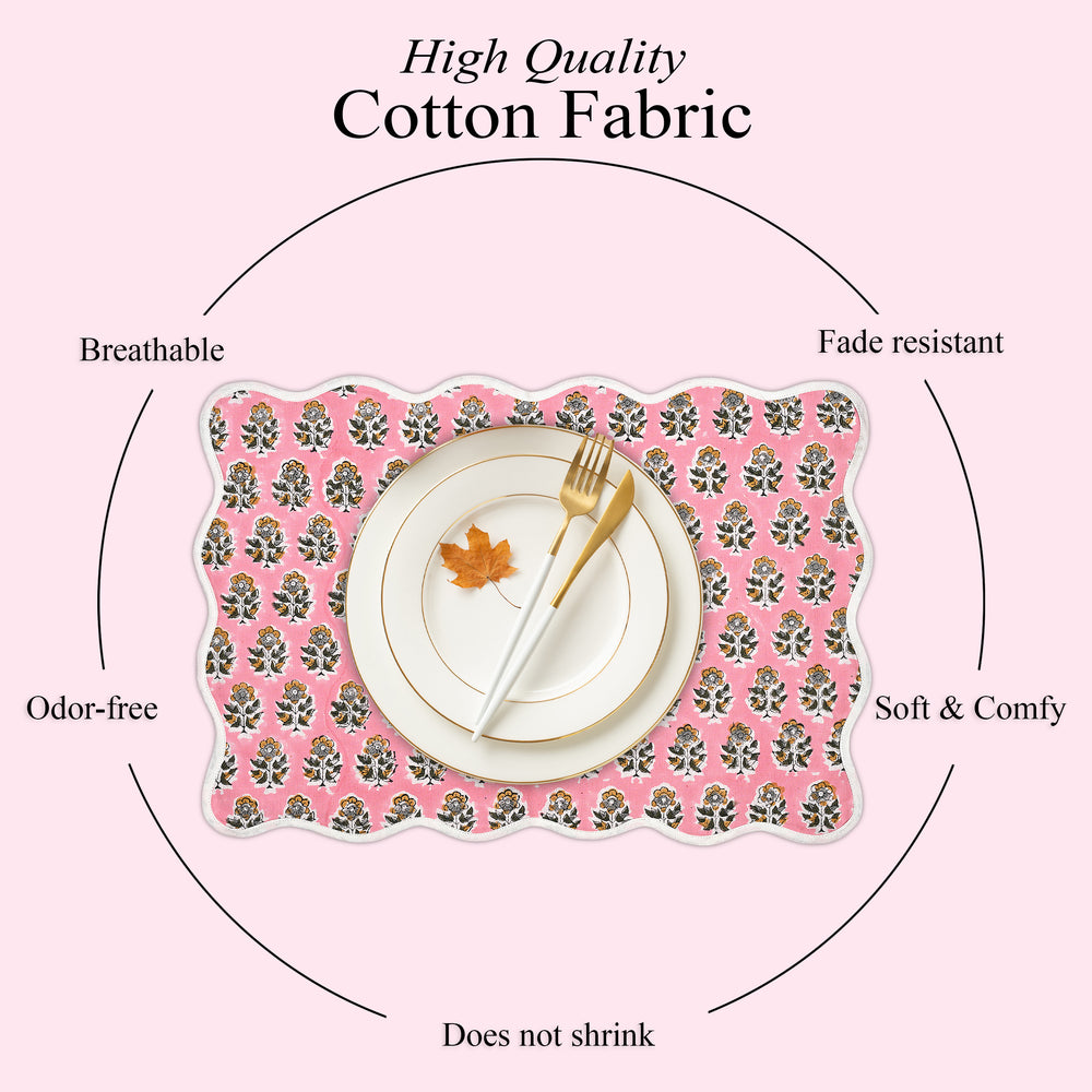 Rectangle 100% Cotton Reversible Placemat Set – Poppy Pink