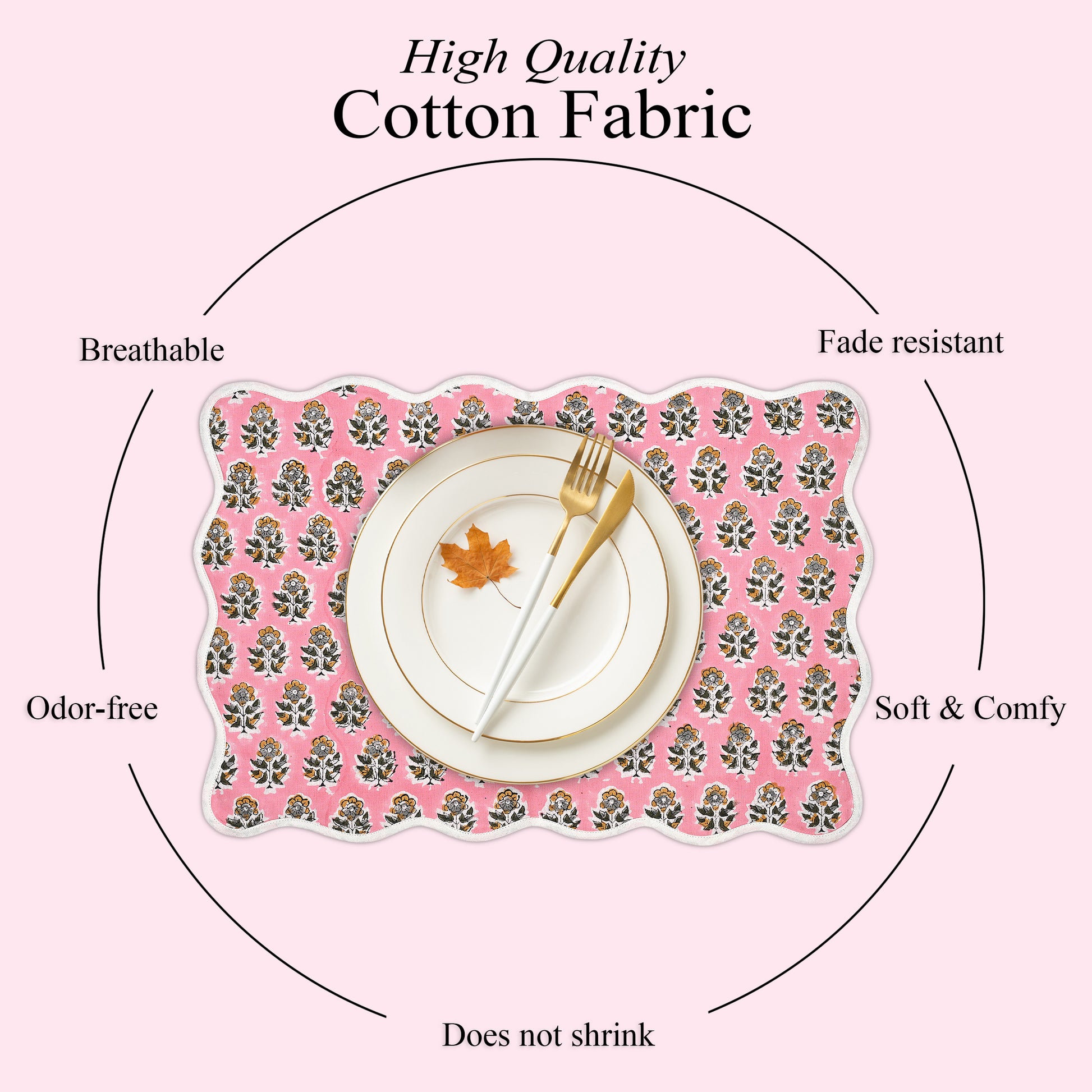 Rectangle 100% Cotton Reversible Placemat Set – Poppy Pink