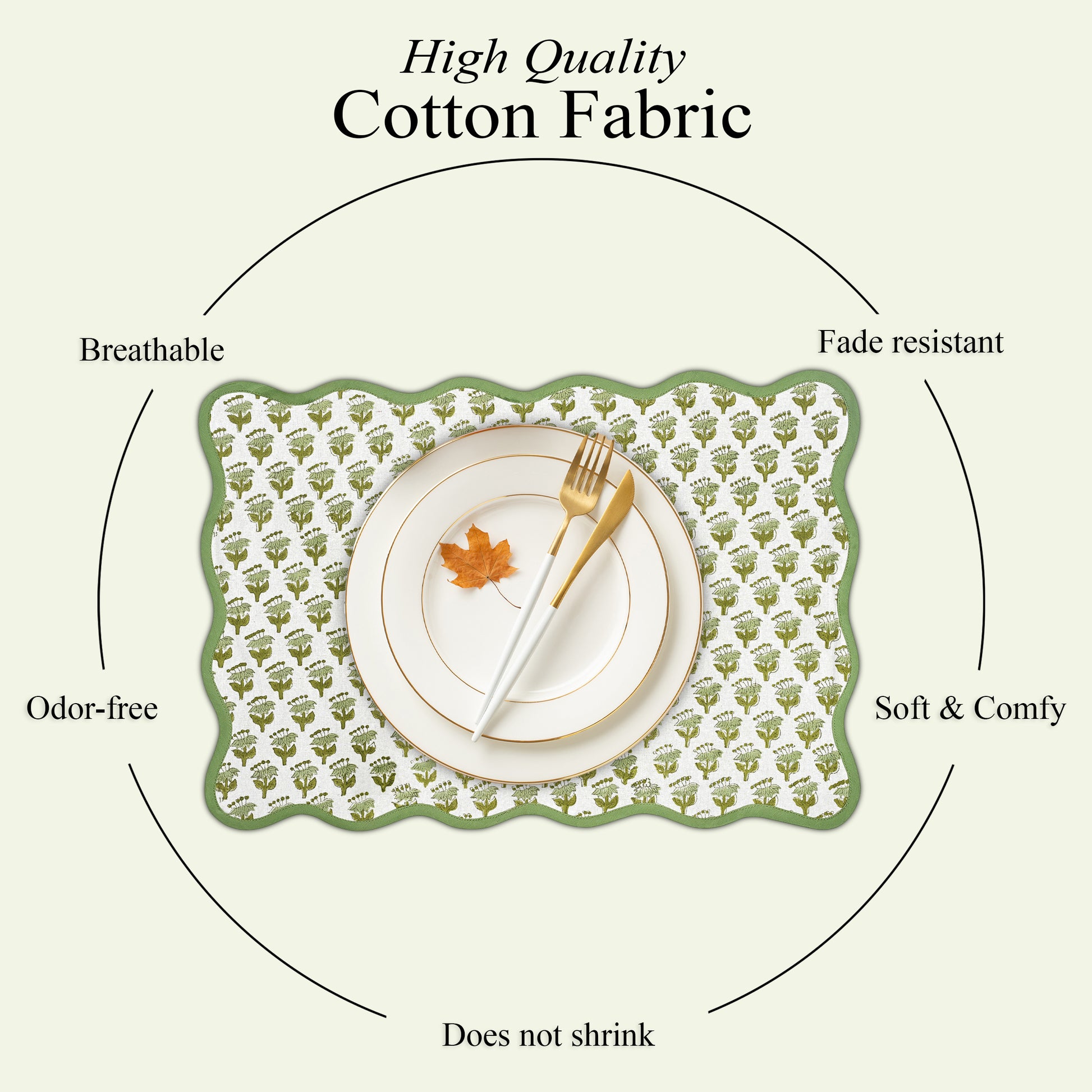 Rectangle 100% Cotton Reversible Placemat Set – Emerald Green