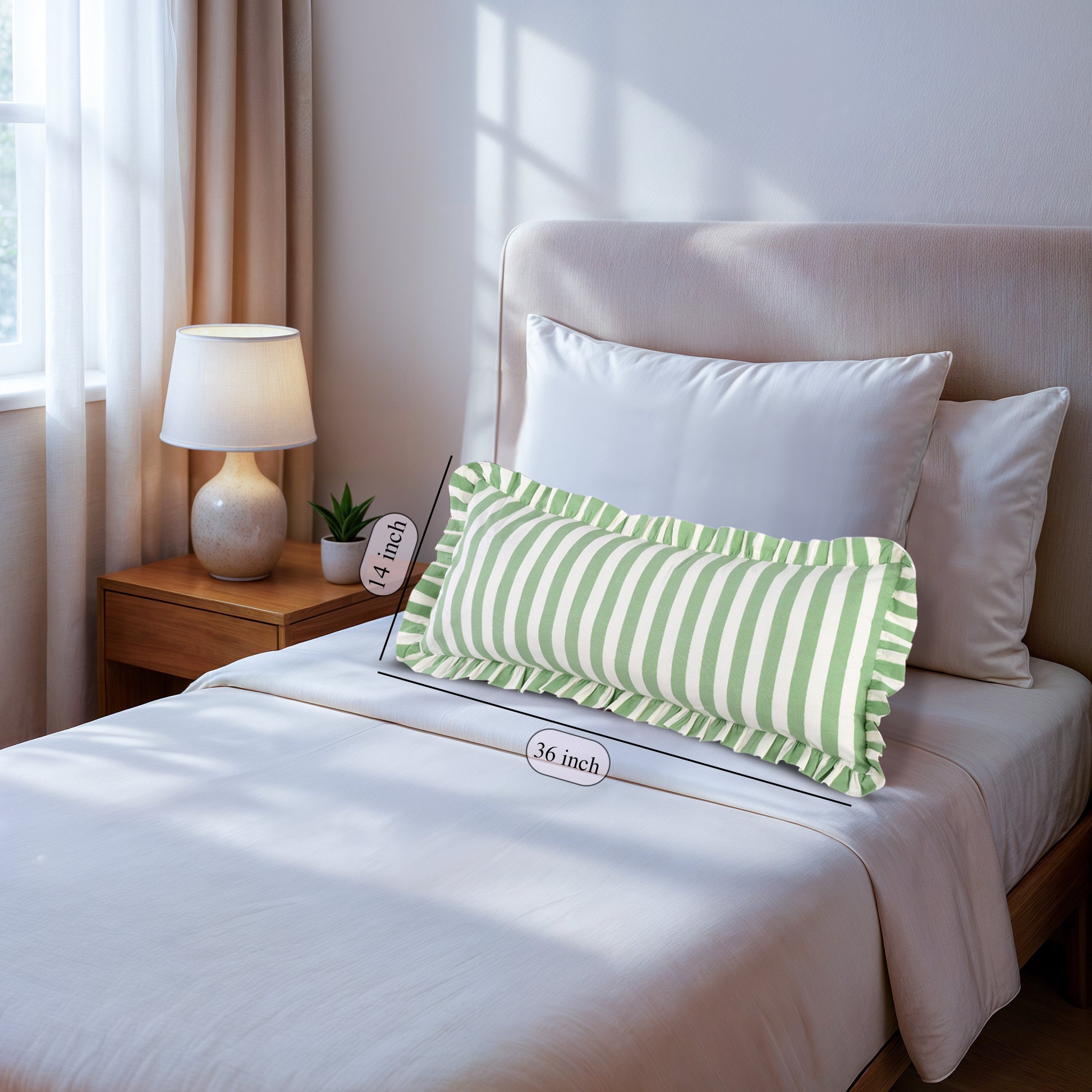 Green Striped Cotton Ruffle Sham Cover