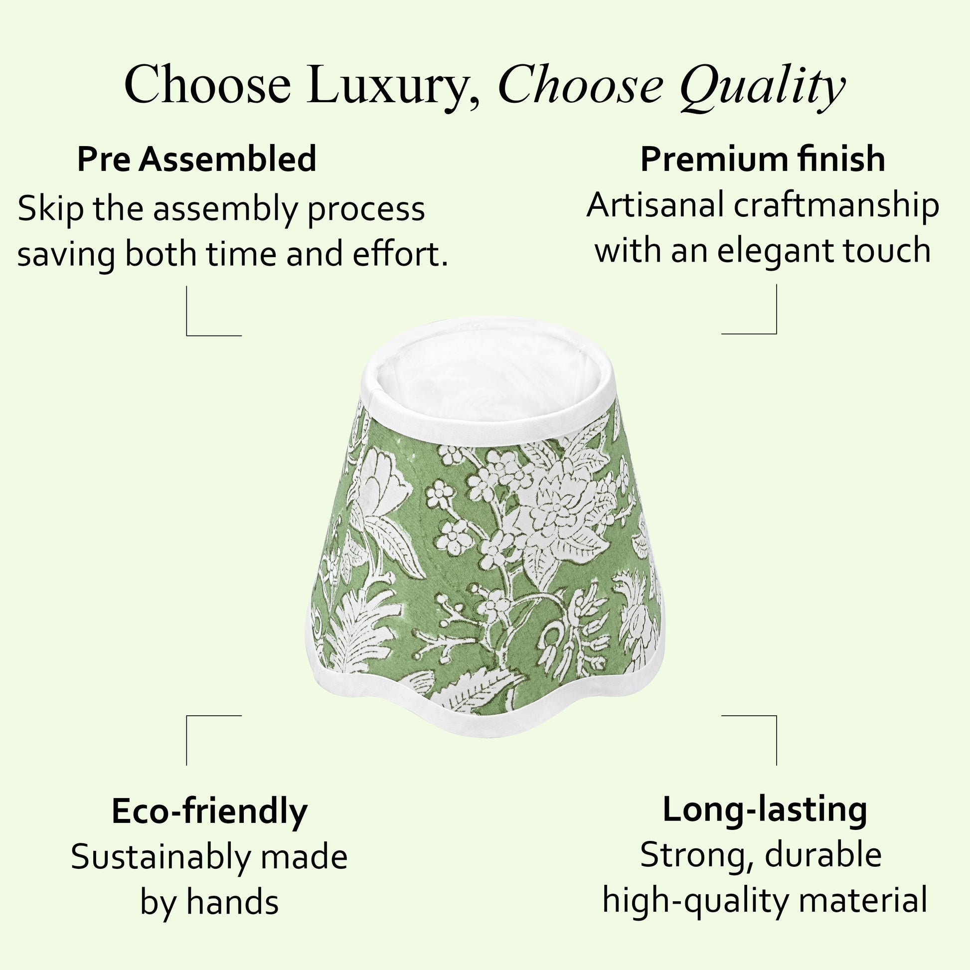 Hand Block Printed Cotton Lampshade – Scallop Floral Olive Green
