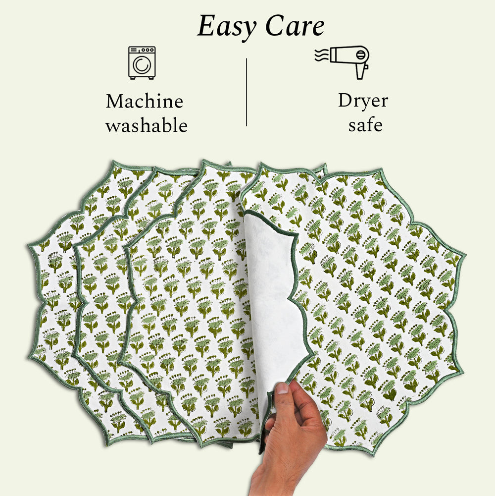machine washable and dryer safe Embroidered emerald green placemat for festive table decor