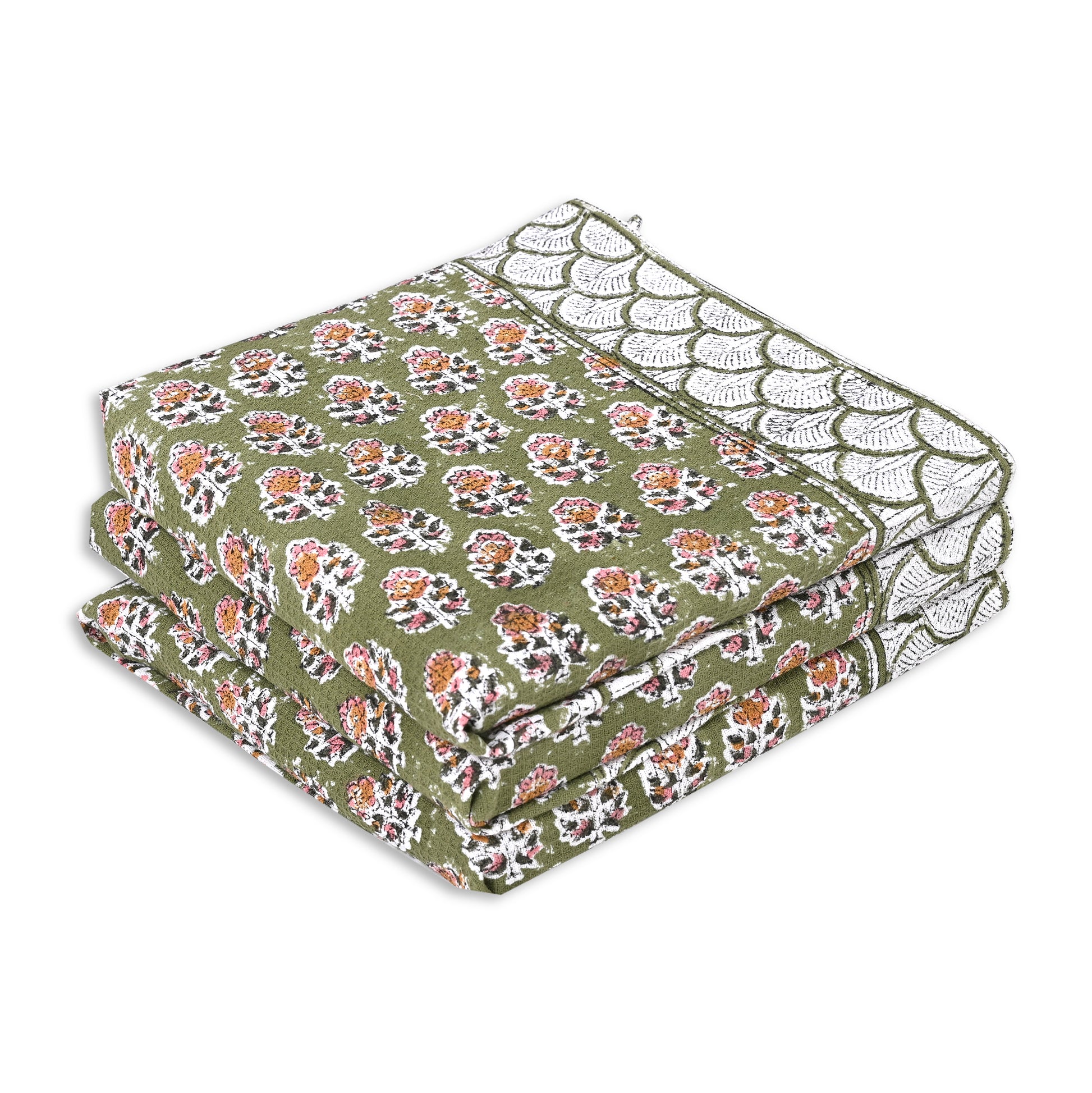 Hand Block Printed Waffle Kitchen Towels – Jade Green