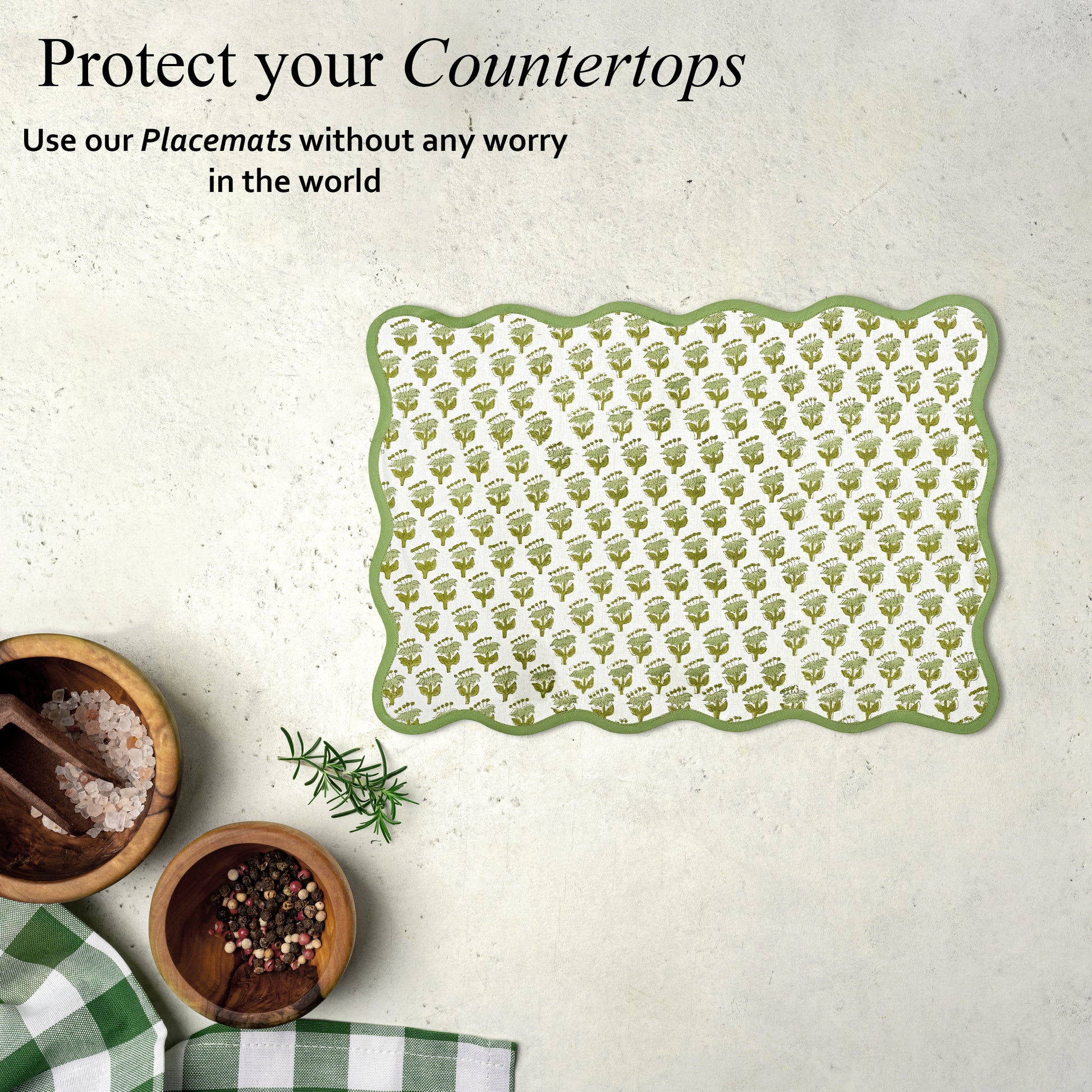 Rectangle 100% Cotton Reversible Placemat Set – Emerald Green