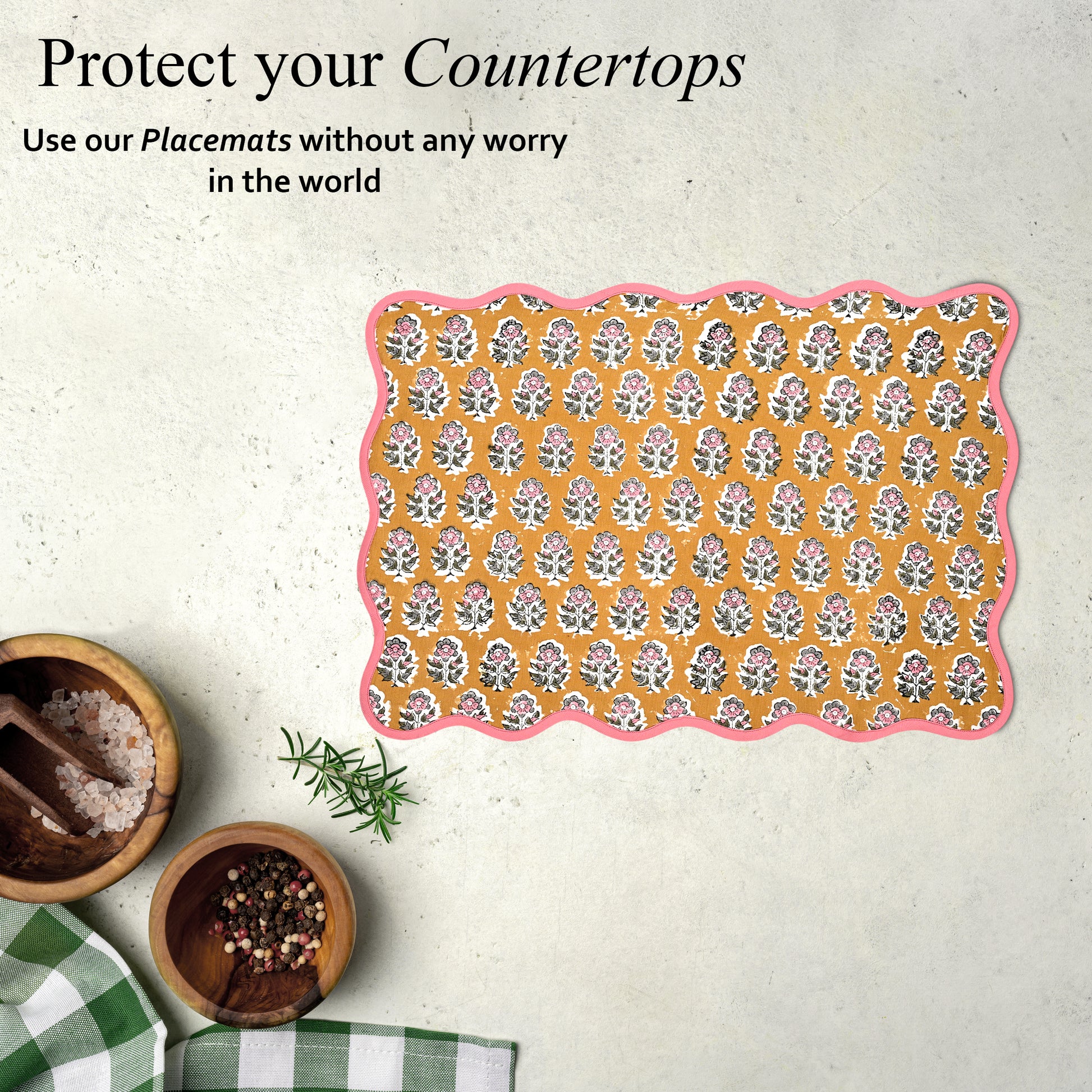 Rectangle 100% Cotton Reversible Placemat Set – Yellow Citrine