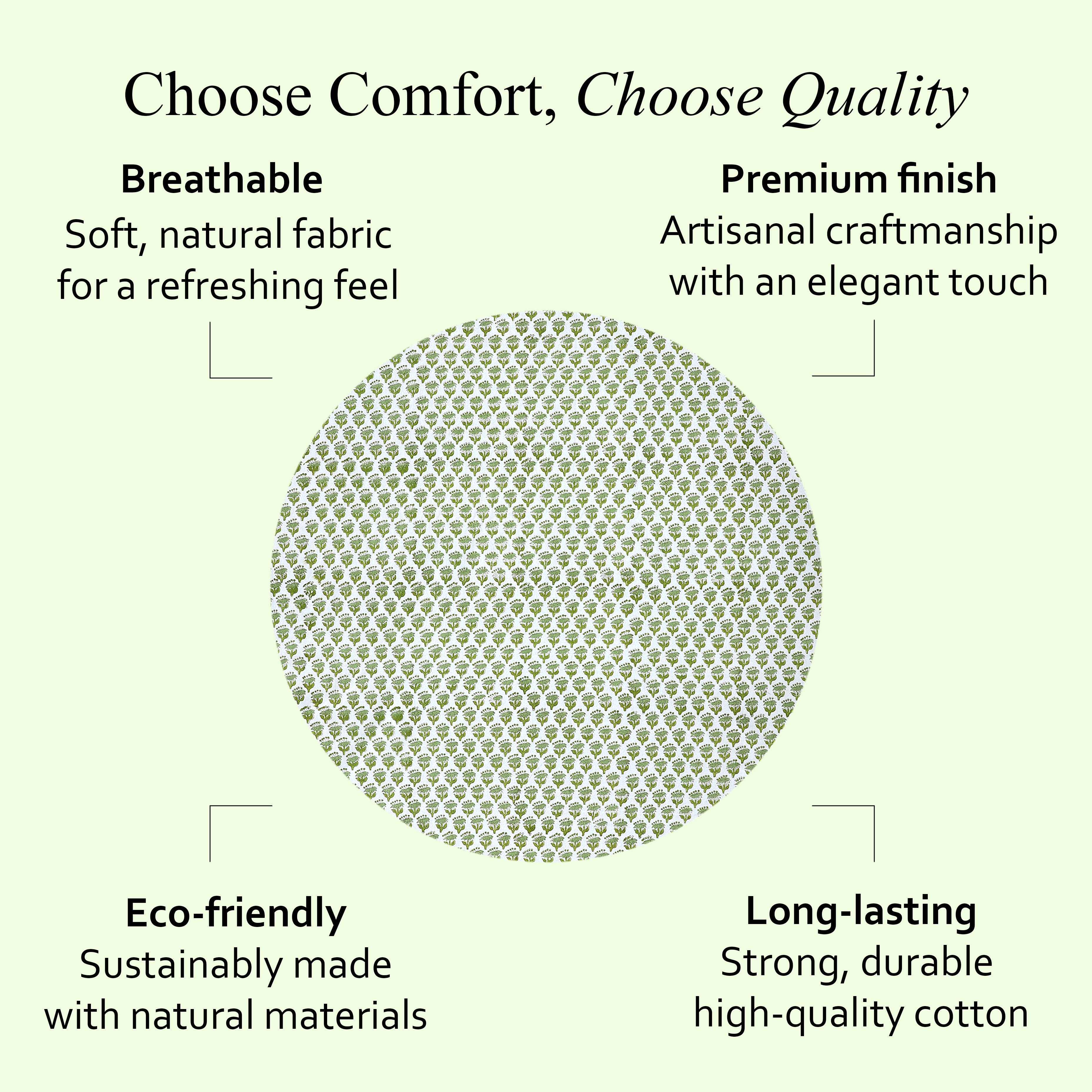 a round table with a green tablecloth on it