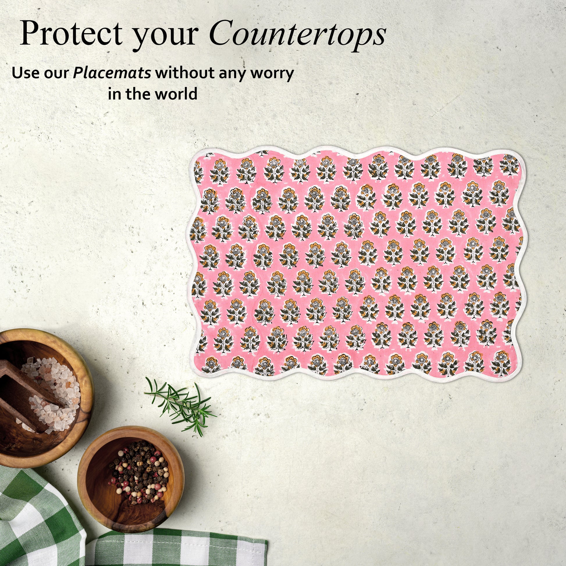 Rectangle 100% Cotton Reversible Placemat Set – Poppy Pink