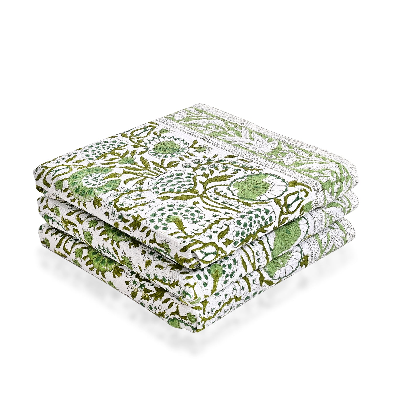 Hand Block Printed Waffle Kitchen Towels – Agate Green