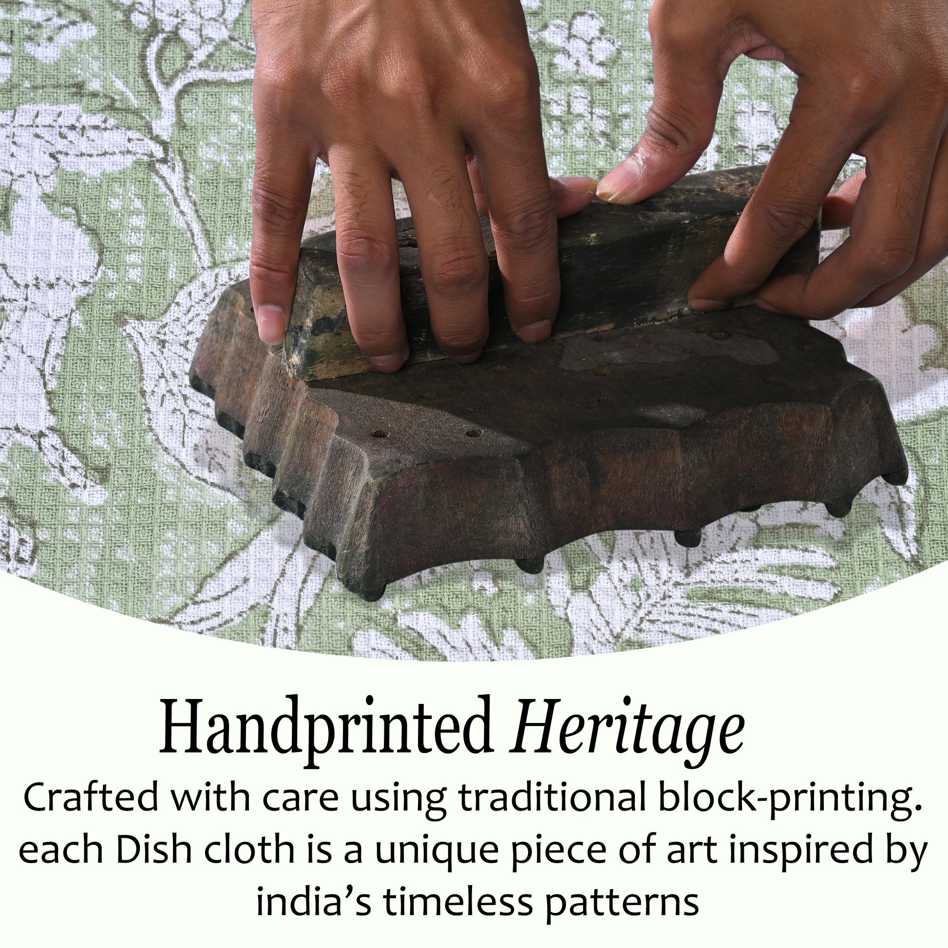 Hand Block Printed Waffle Kitchen Towels – Olive Green