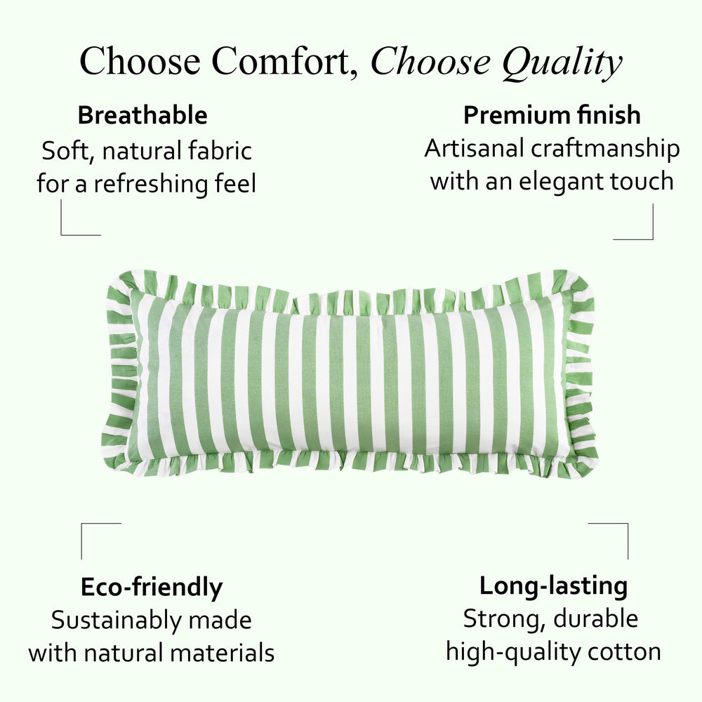 Green Striped Cotton Ruffle Sham Cover