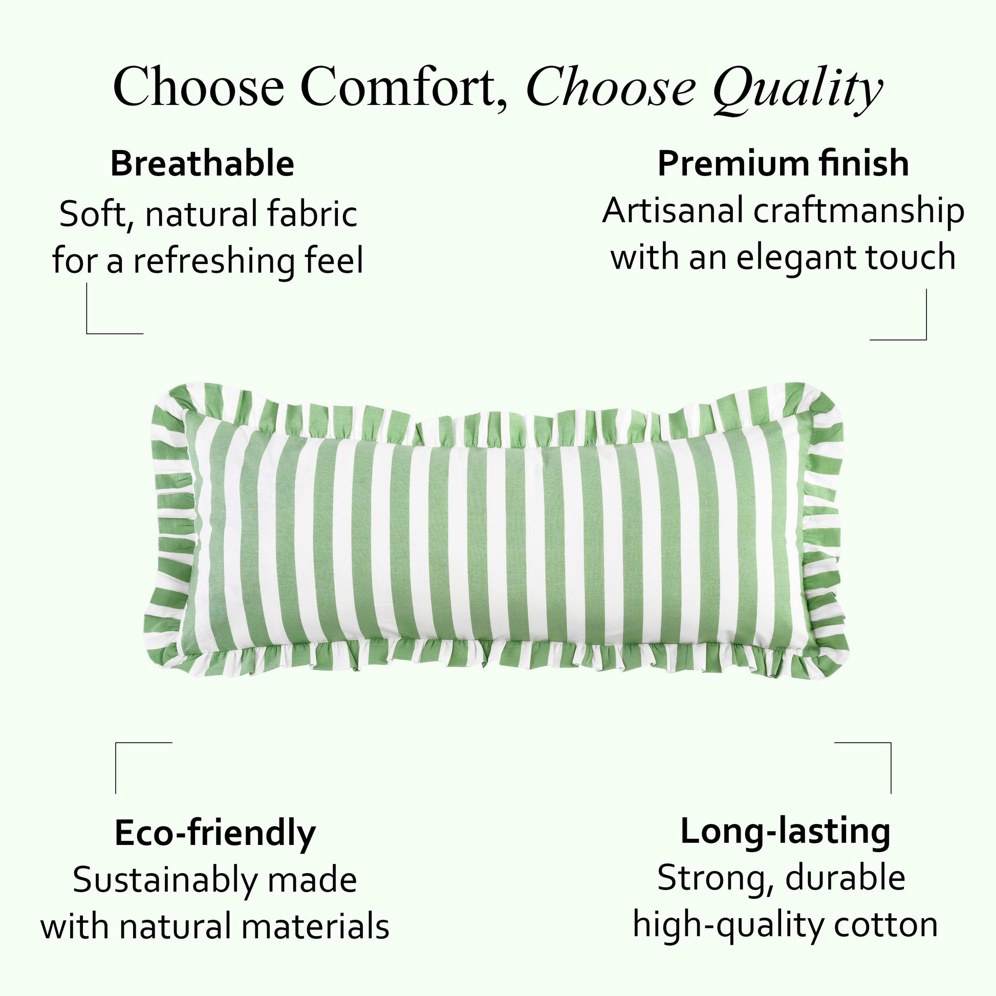 Green Striped Cotton Ruffle Sham Cover