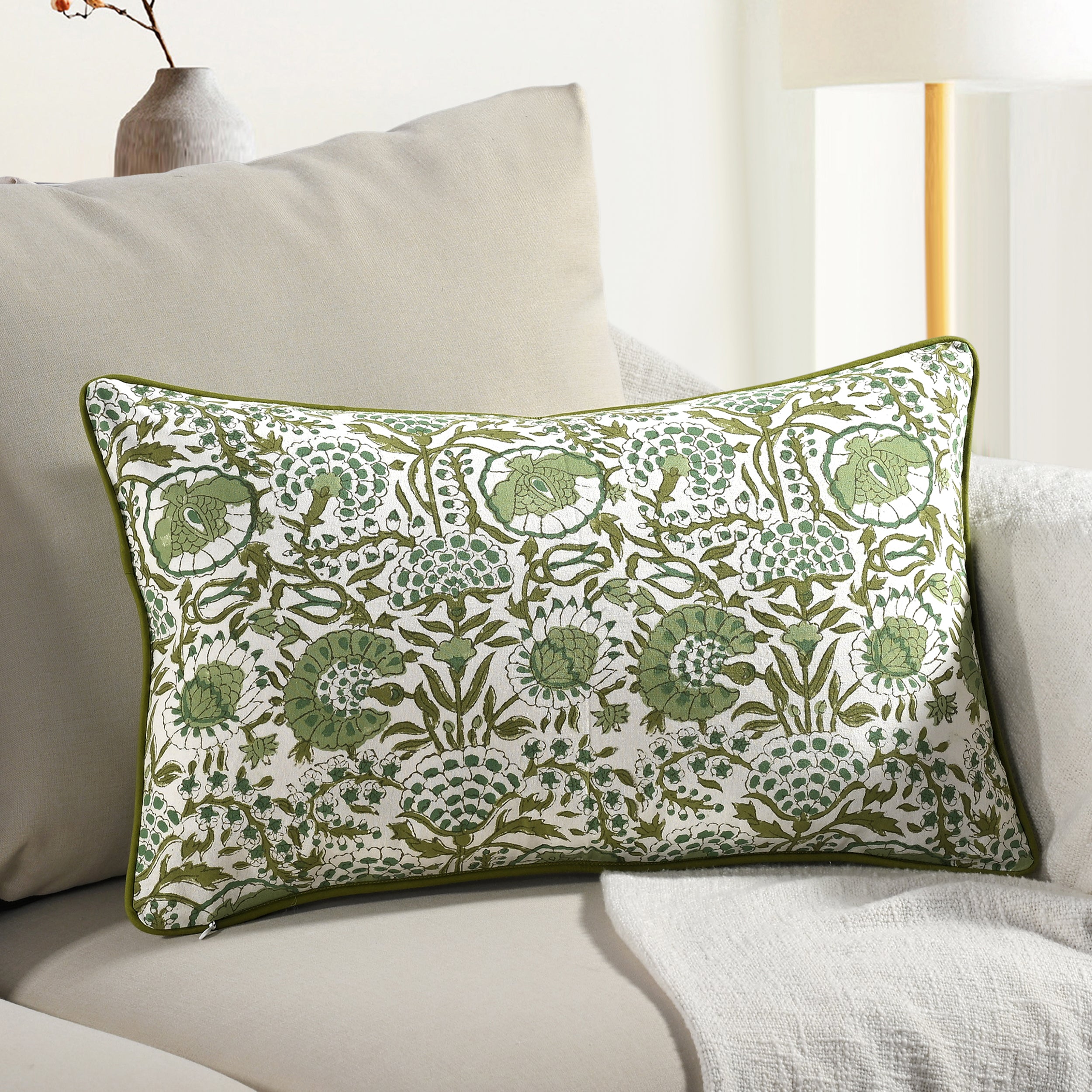 Piping Throw Pillow Covers - Agate Green
