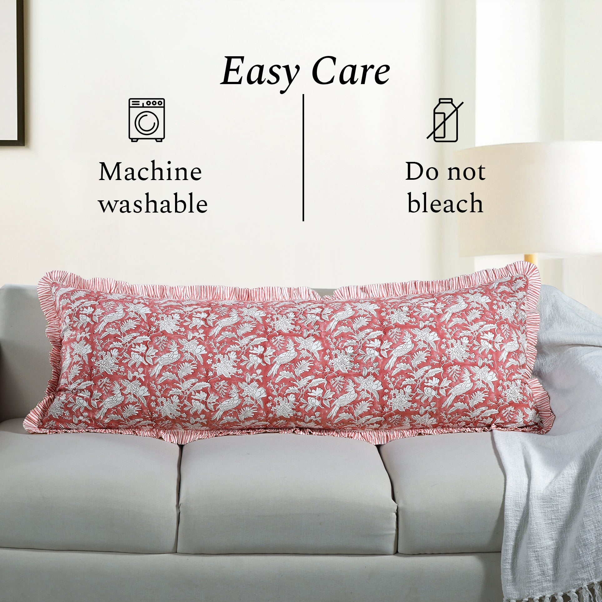 Cotton Ruffle Sham Cover - Coral Pink