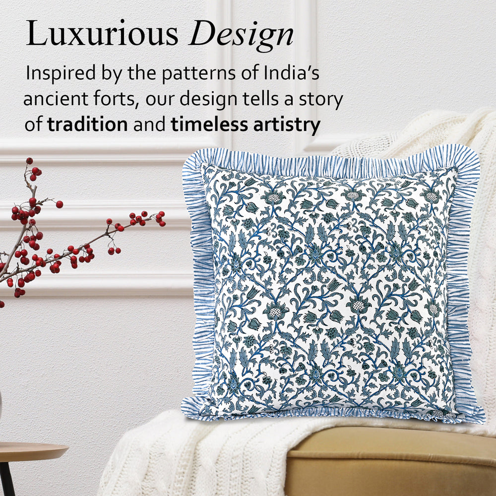 Ruffle Throw Pillow Cover -  Ocean Vine