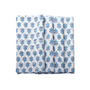 A pair of folded cotton cloth napkins featuring a hand-printed floral and geometric pattern in blue on a white background.