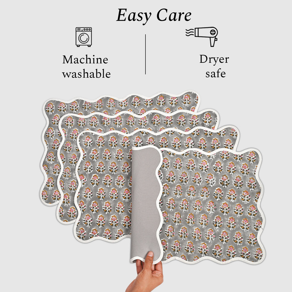 Rectangle 100% Cotton Reversible Placemat Set – Labra Grey