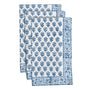 Set of three folded Apatite Blue waffle cotton towels with floral hand block print
