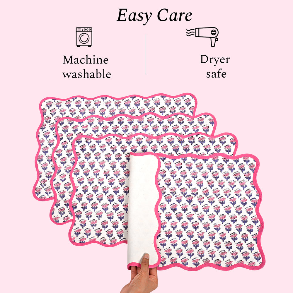 Rectangle 100% Cotton Reversible Placemat Set – Pink Sapphire