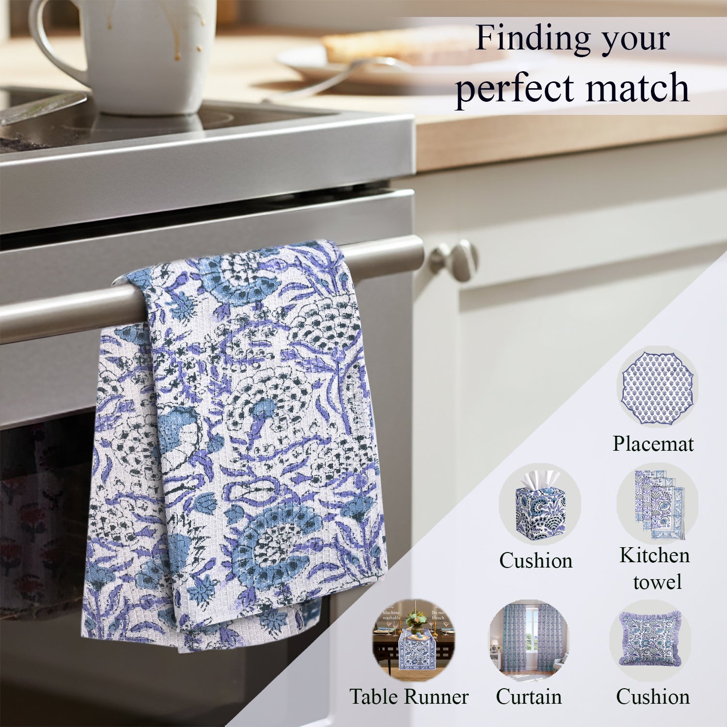Hand Block Printed Waffle Kitchen Towels – Indigo Blue