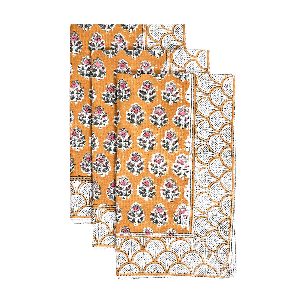 Hand Block Printed Waffle Kitchen Towels – Citrine Yellow