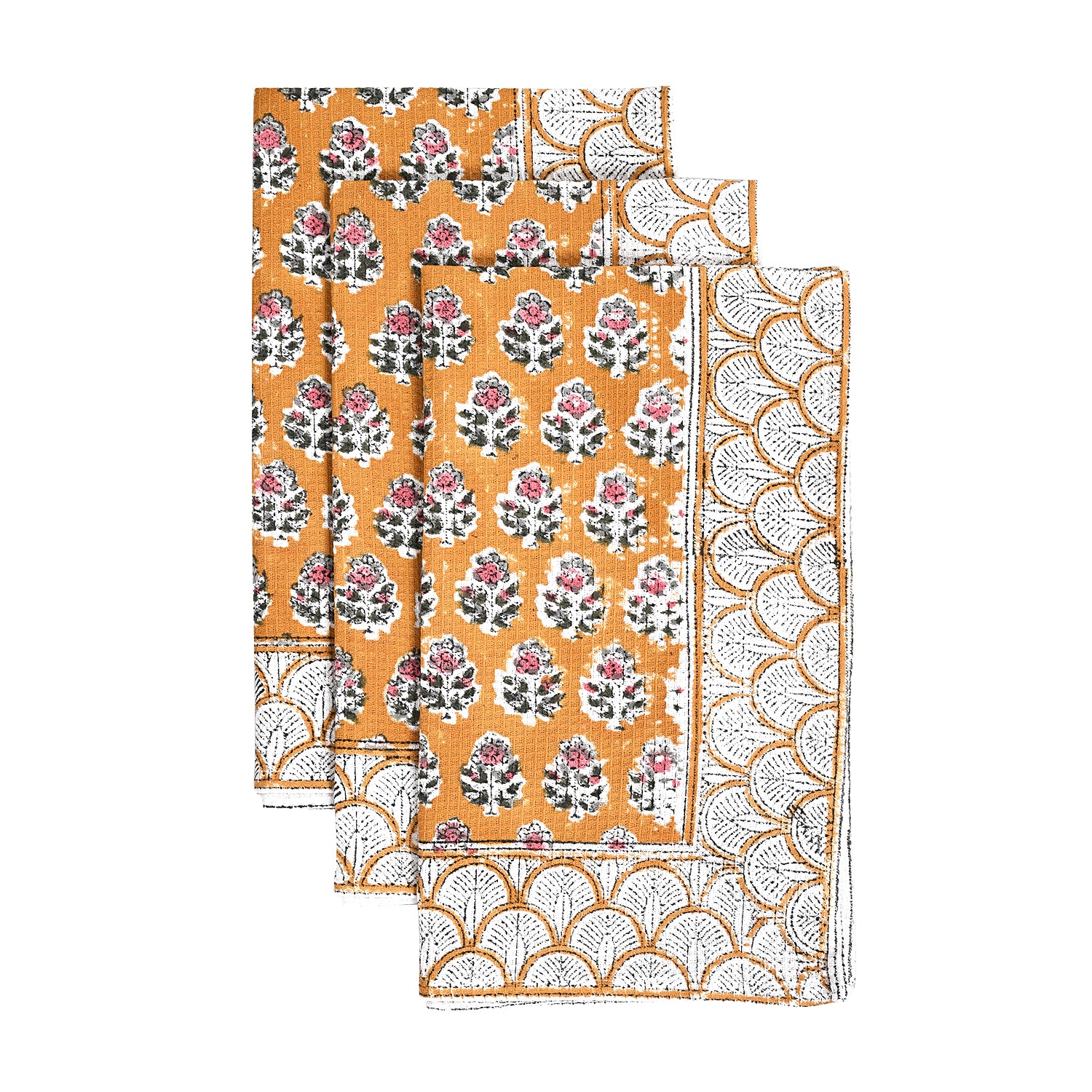 Hand Block Printed Waffle Kitchen Towels – Citrine Yellow