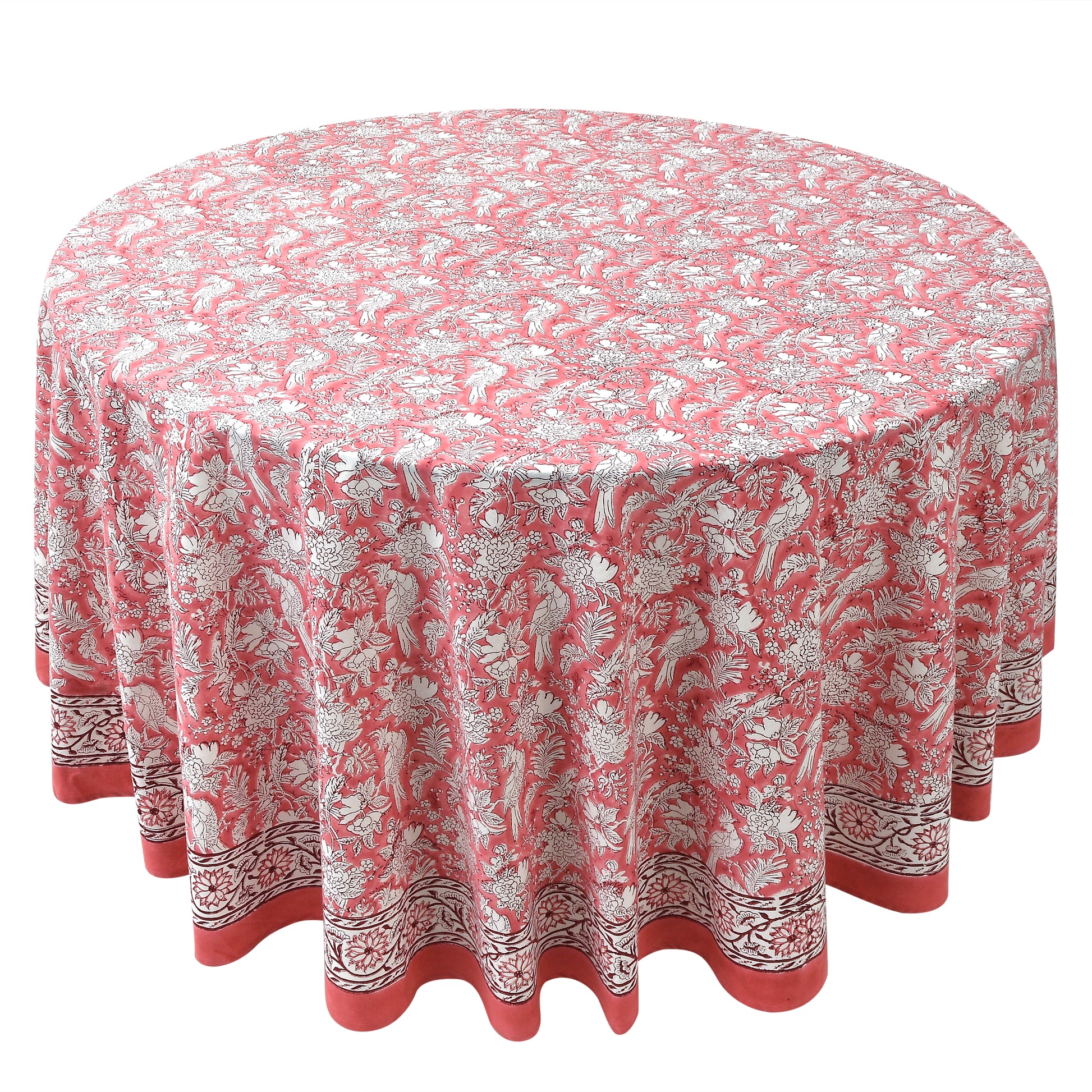 red and white floral round 100% cotton tablecloth