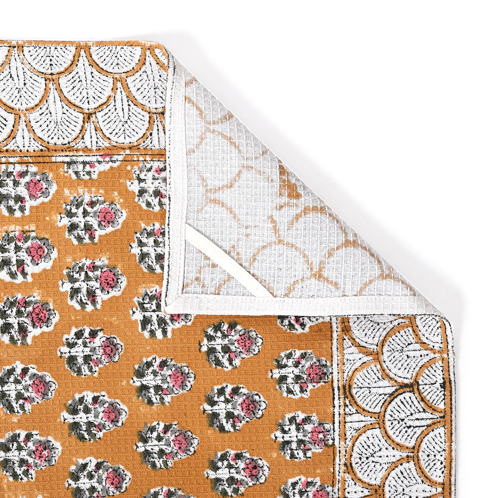 Hand Block Printed Waffle Kitchen Towels – Citrine Yellow