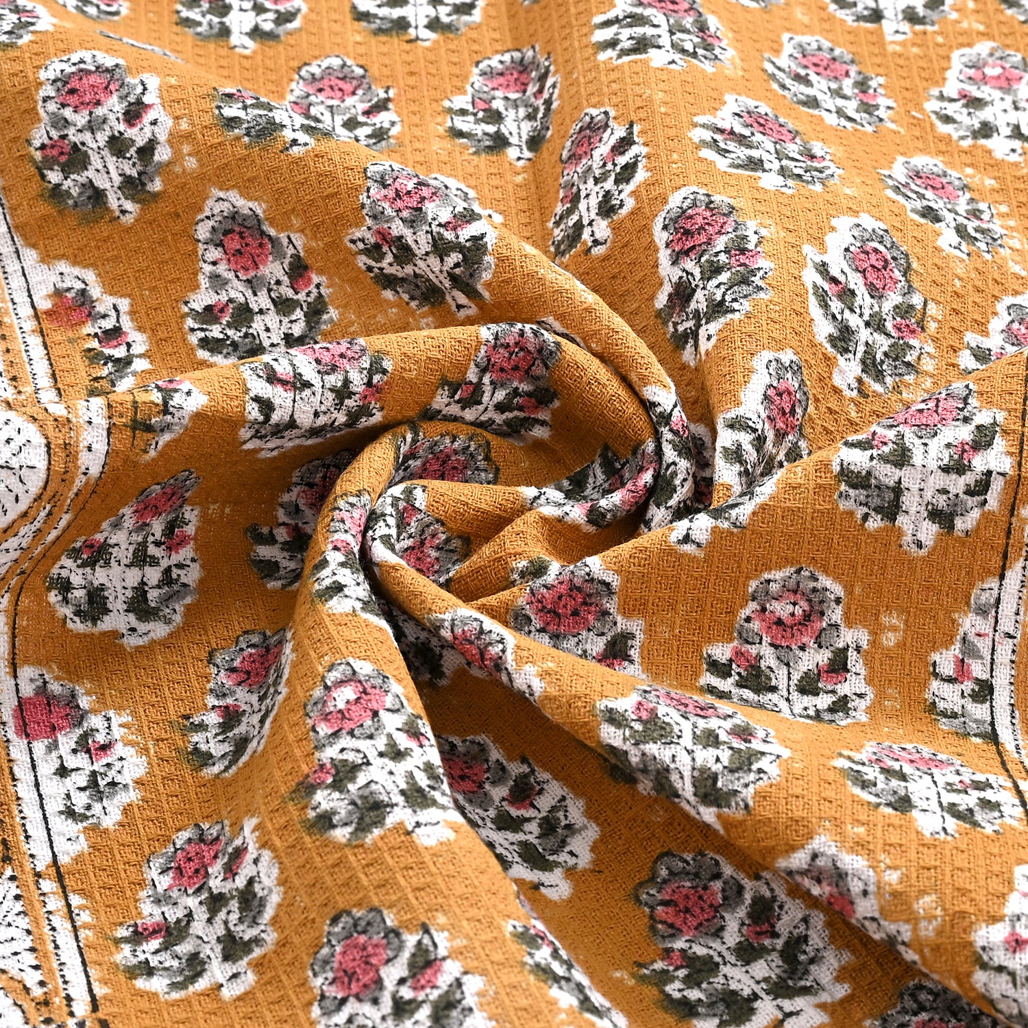 Hand Block Printed Waffle Kitchen Towels – Citrine Yellow