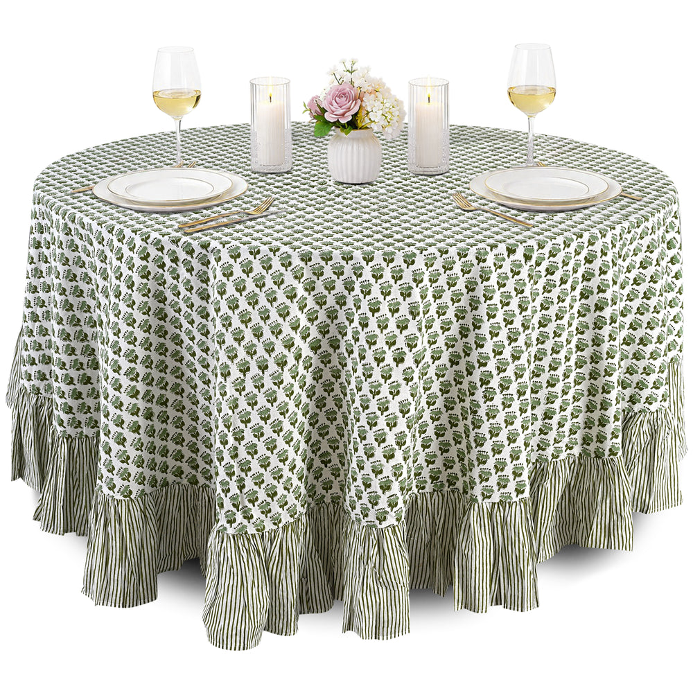 Cotton Ruffle Round Tablecloth - Emerald Green