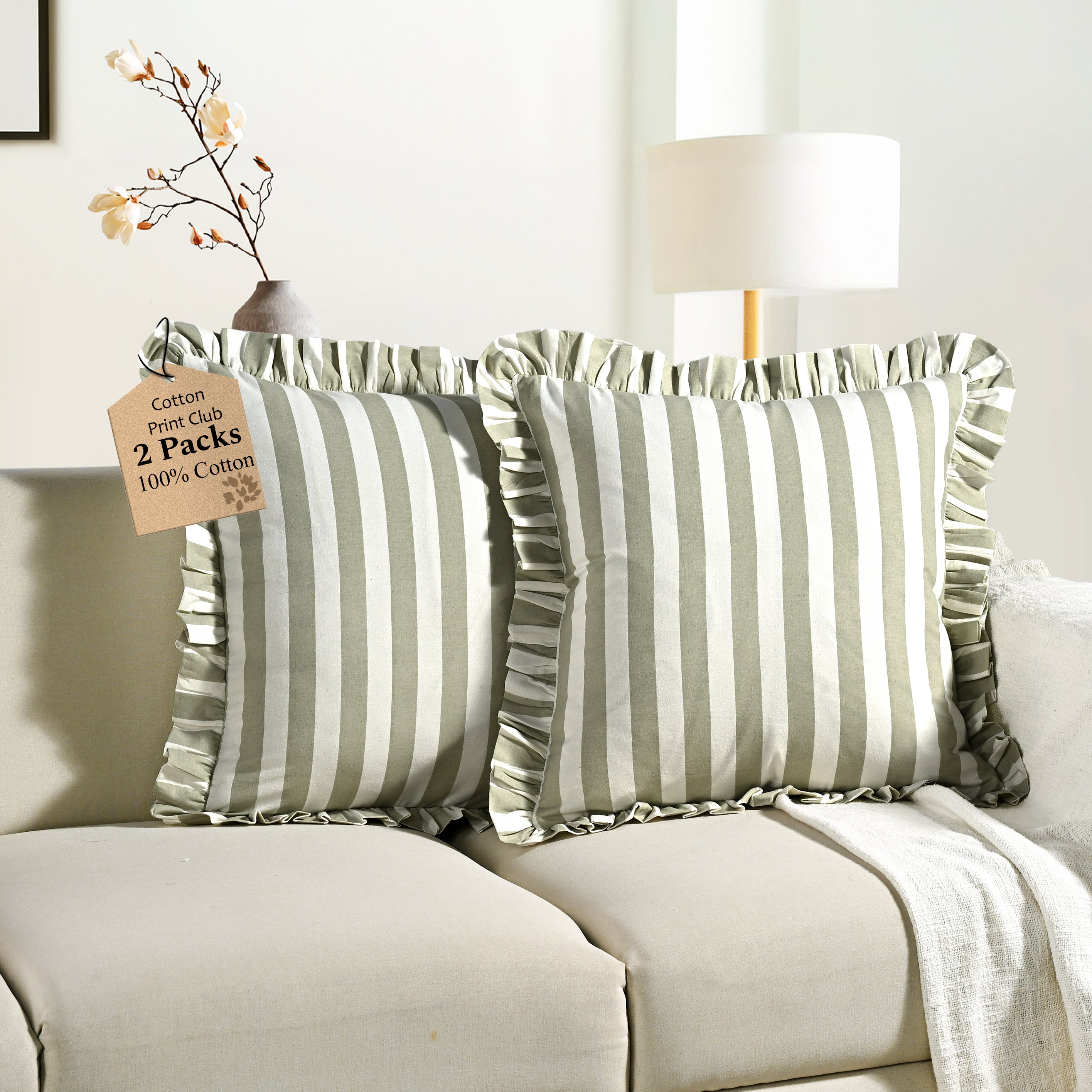 Grey Striped Ruffle Throw Pillow Covers