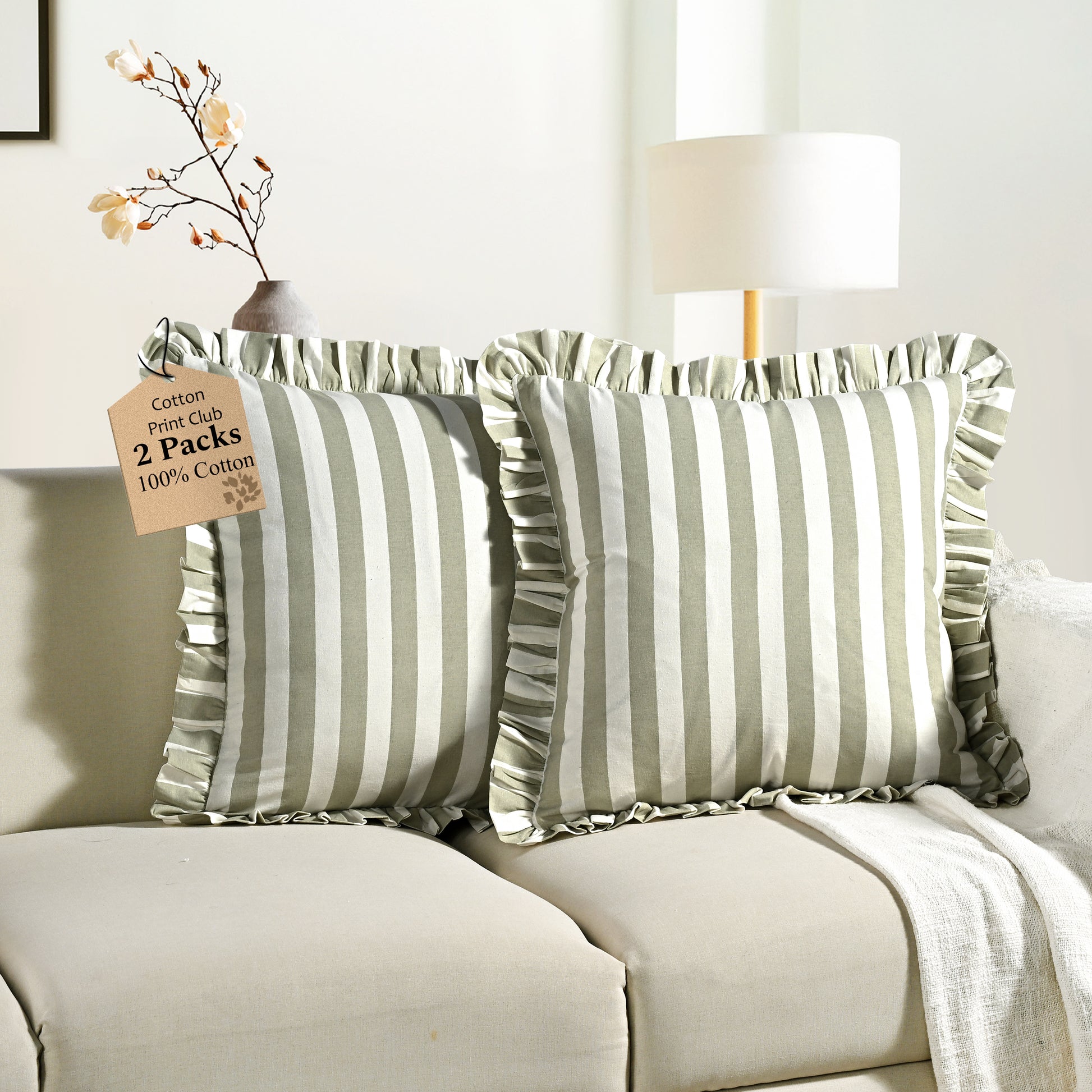 Grey Striped Ruffle Throw Pillow Covers