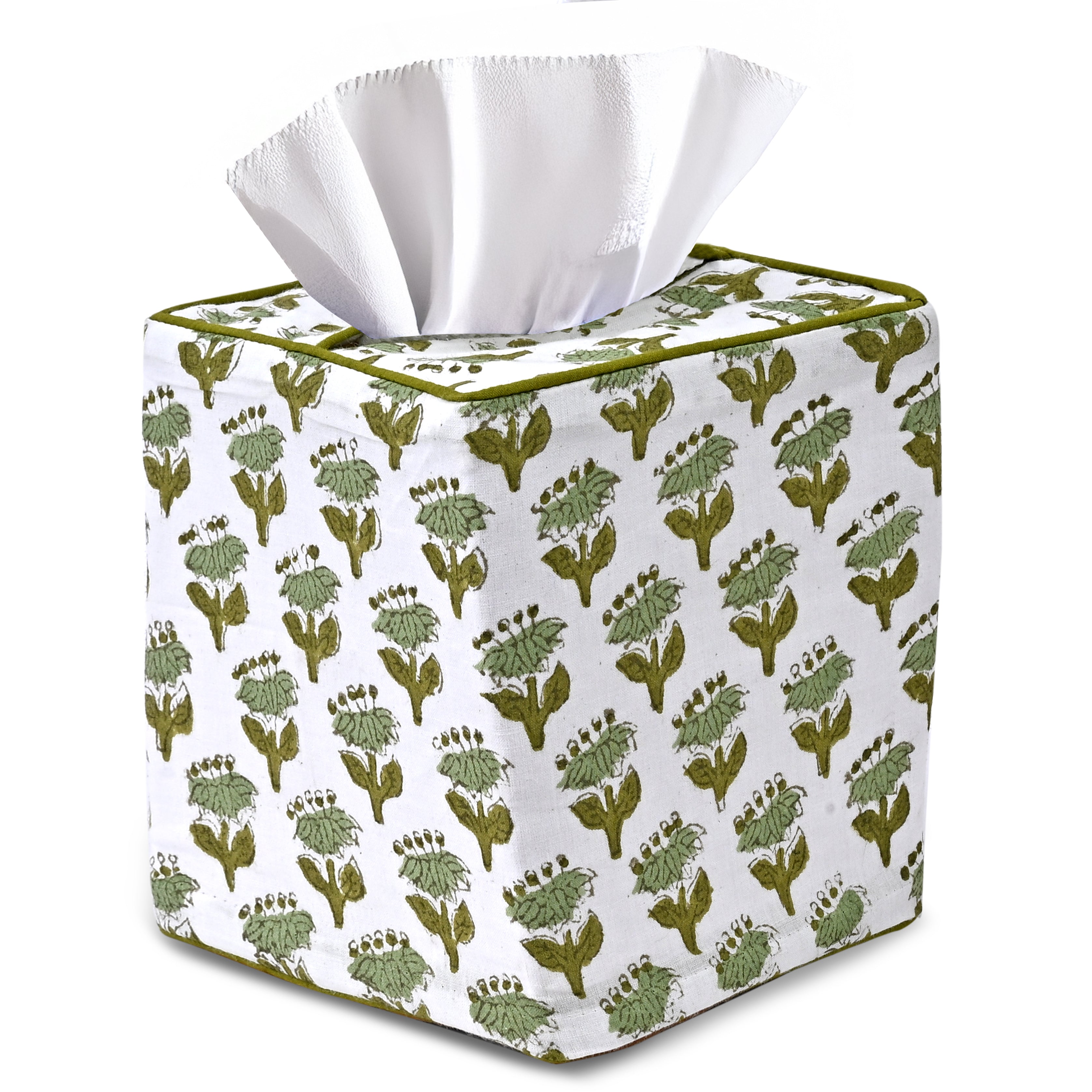 100% Cotton Hand Block Printed Tissue Box Cover - Emerald Green