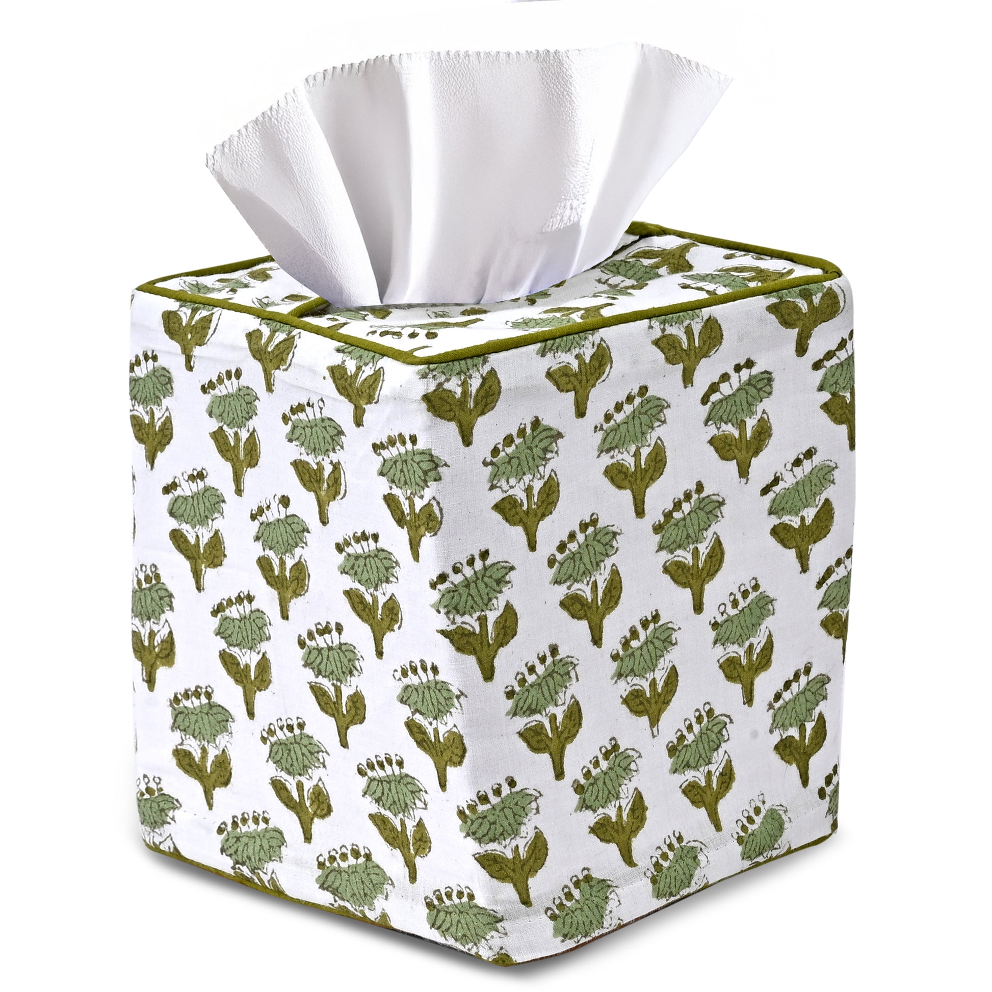 100% Cotton Hand Block Printed Tissue Box Cover - Emerald Green