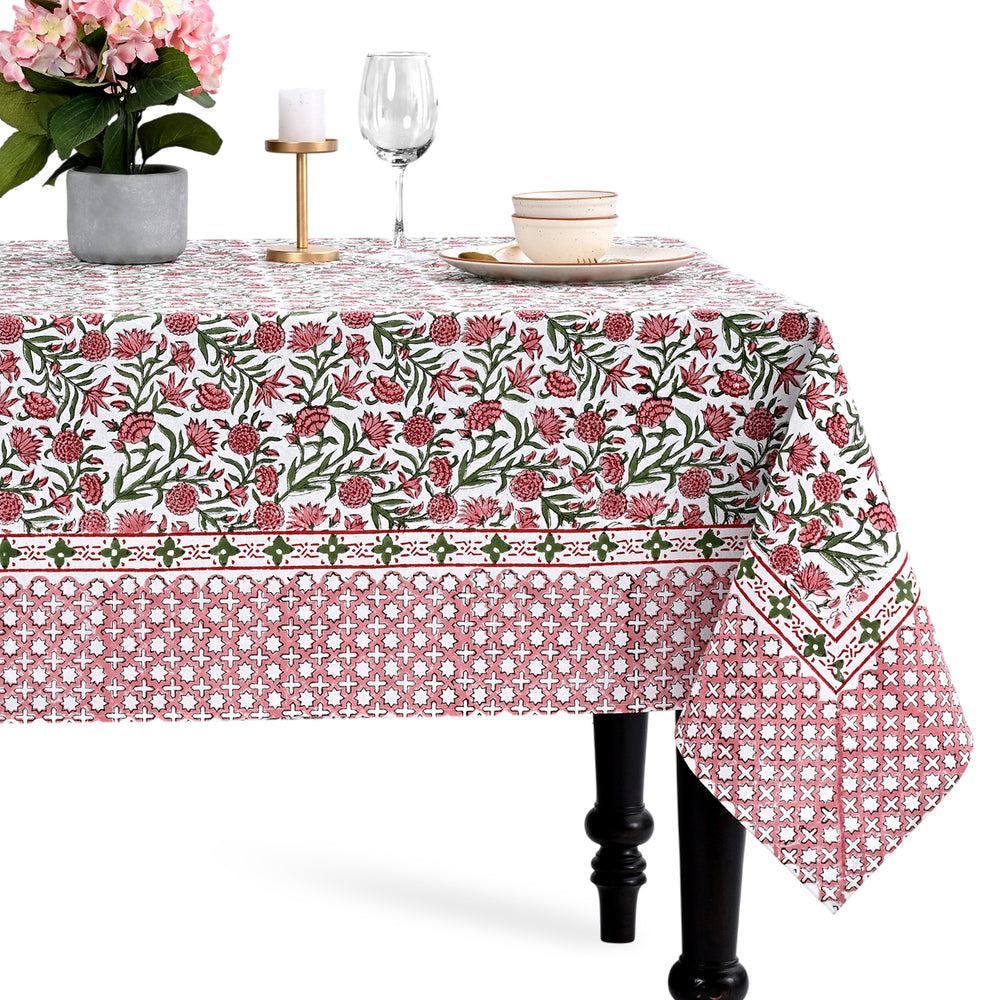 Red Garnet 100% Cotton Tablecloth on Farmhouse Table