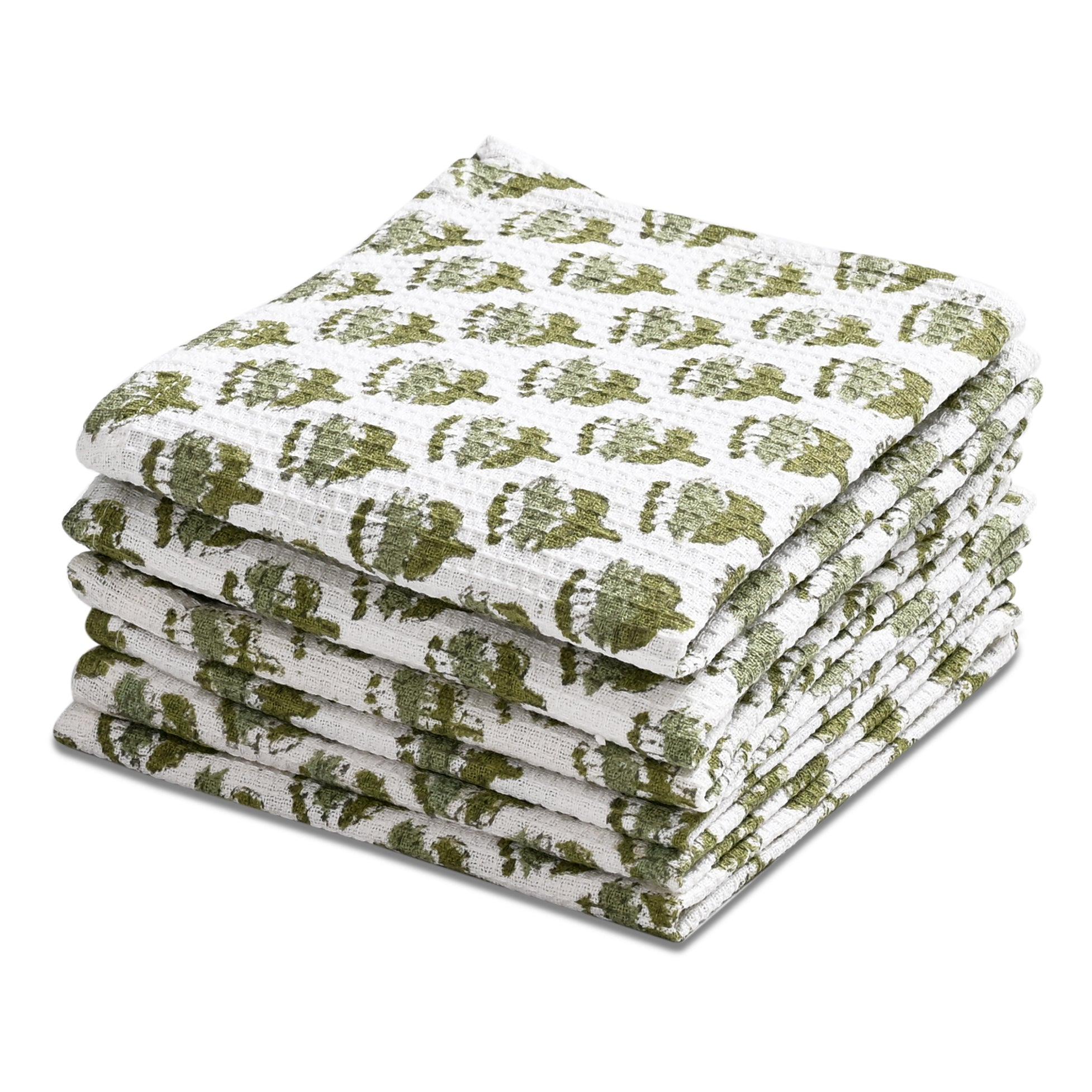 Hand Block Printed Waffle Kitchen Towels – Emerald Green
