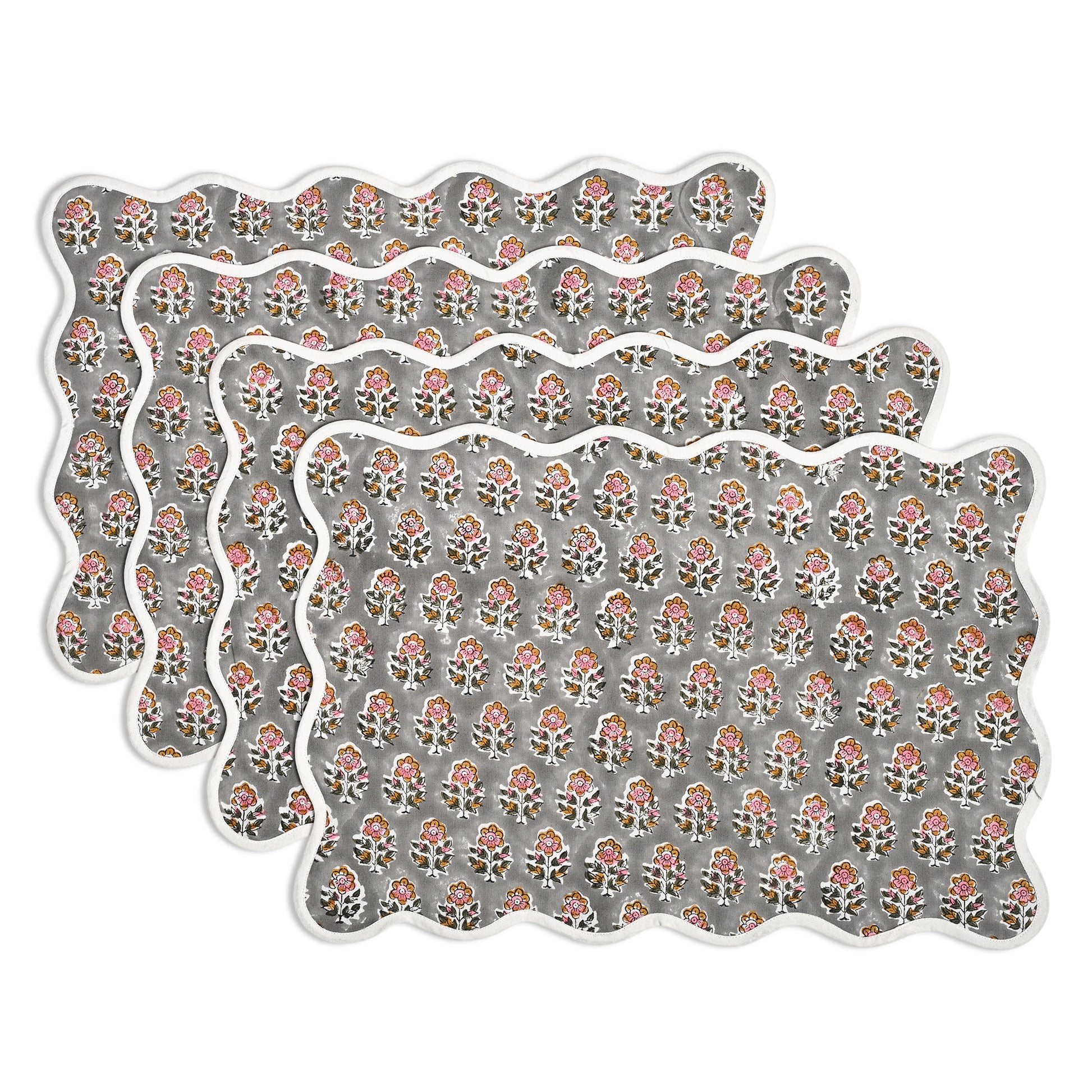 Rectangle 100% Cotton Reversible Placemat Set – Labra Grey