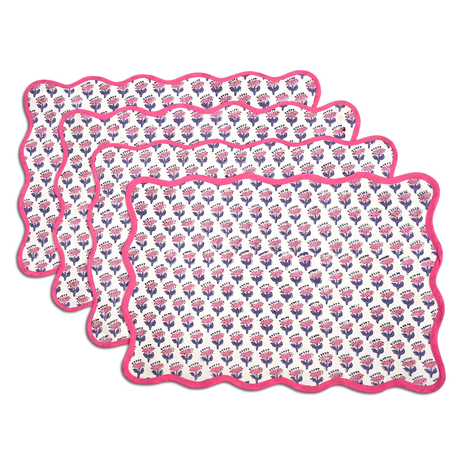 Rectangle 100% Cotton Reversible Placemat Set – Pink Sapphire