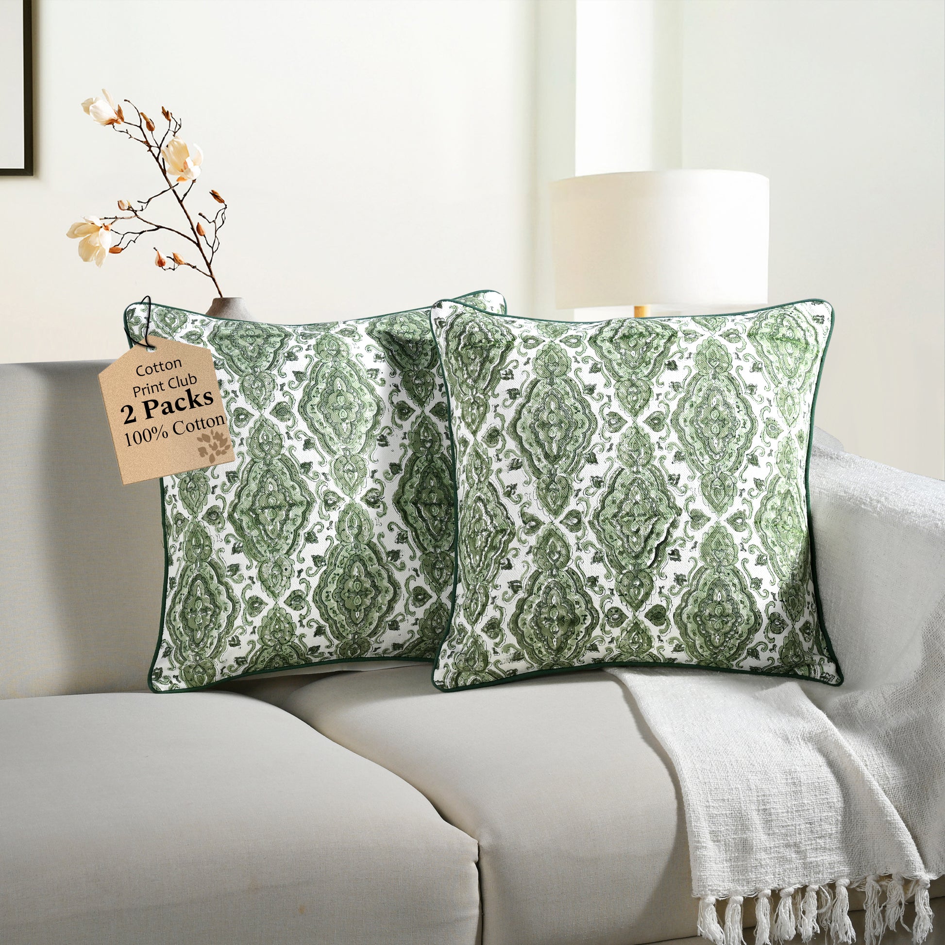 Boho Cotton Pillow Covers - Laurel Green (Set of 2)