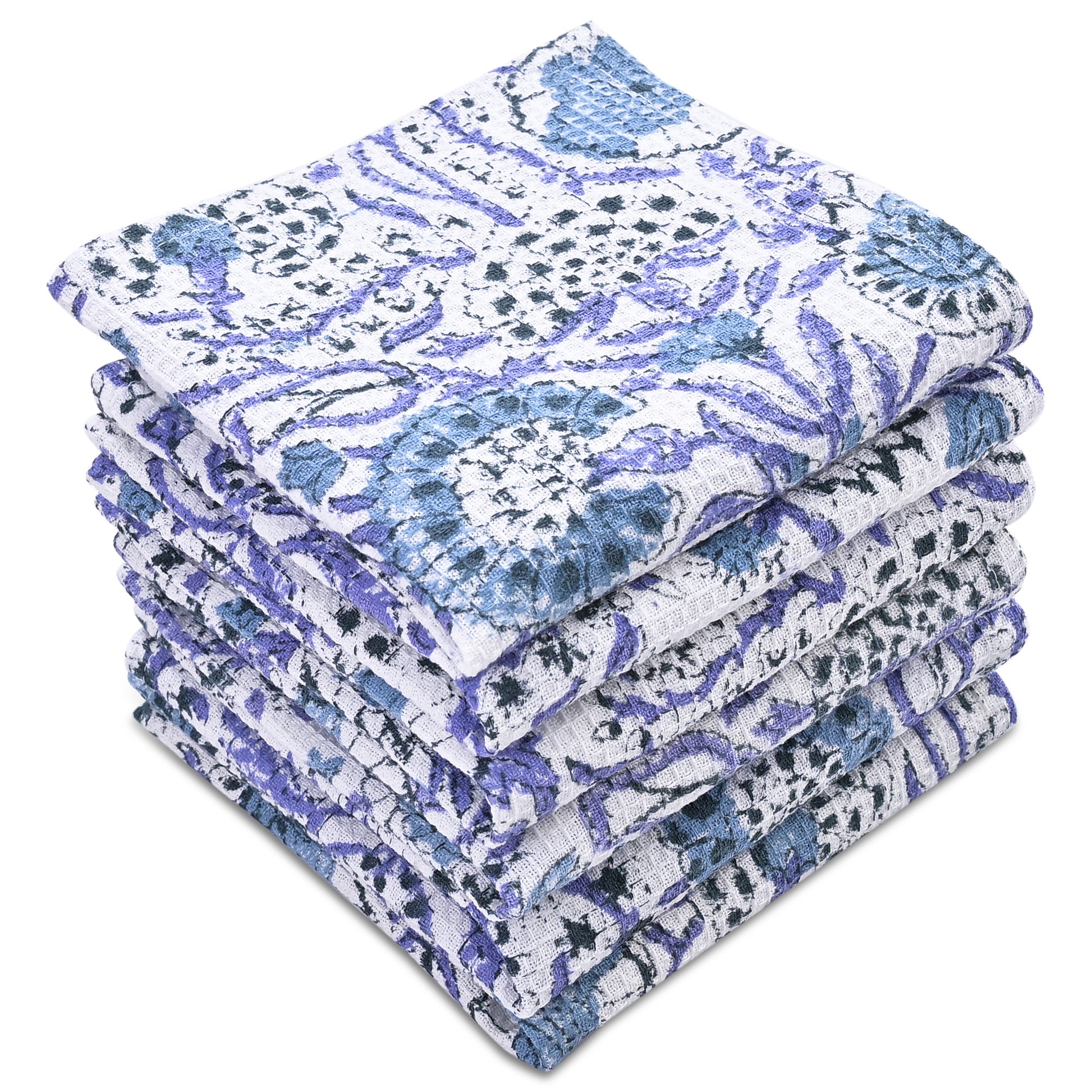 Hand Block Printed Waffle Kitchen Towels – Indigo Blue